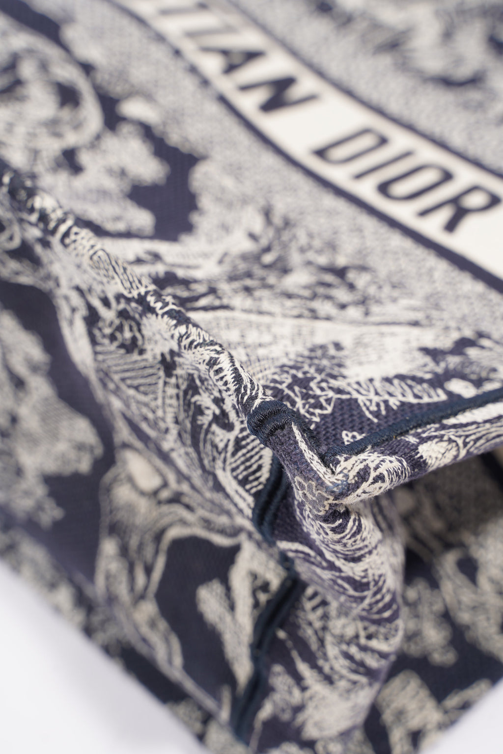 Christian Dior Womens Book Tote Blue Toile de Jouy Reverse Embroidery Medium