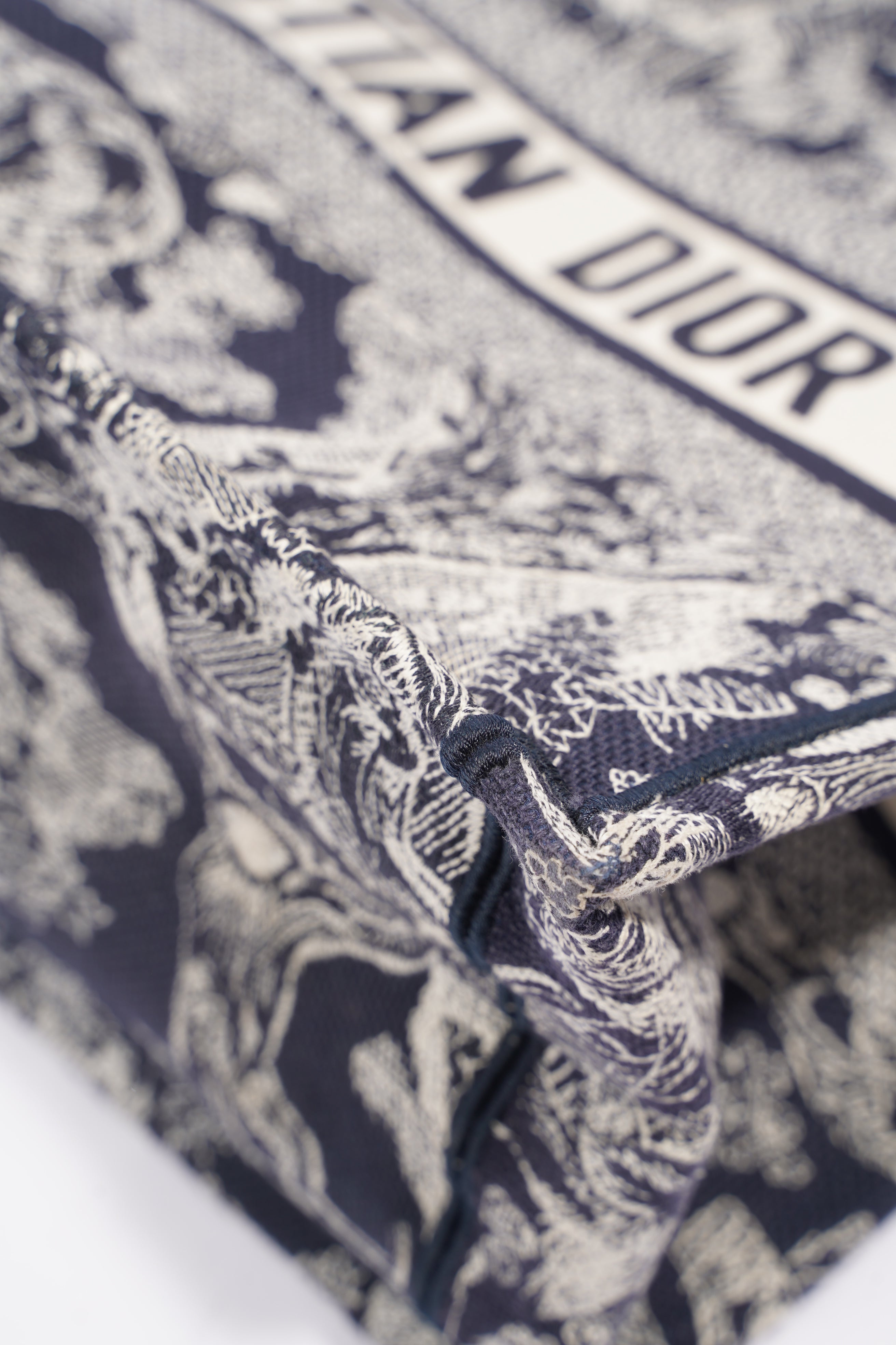 Christian Dior Womens Book Tote Blue Toile de Jouy Reverse Embroidery Medium