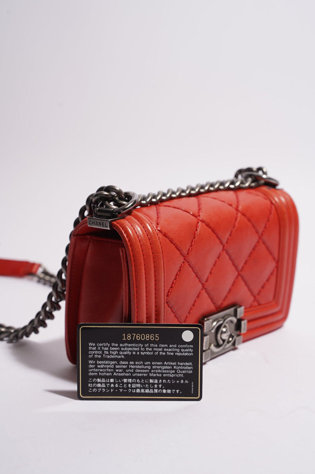 Chanel Womens Boy Bag Red Lambskin Small