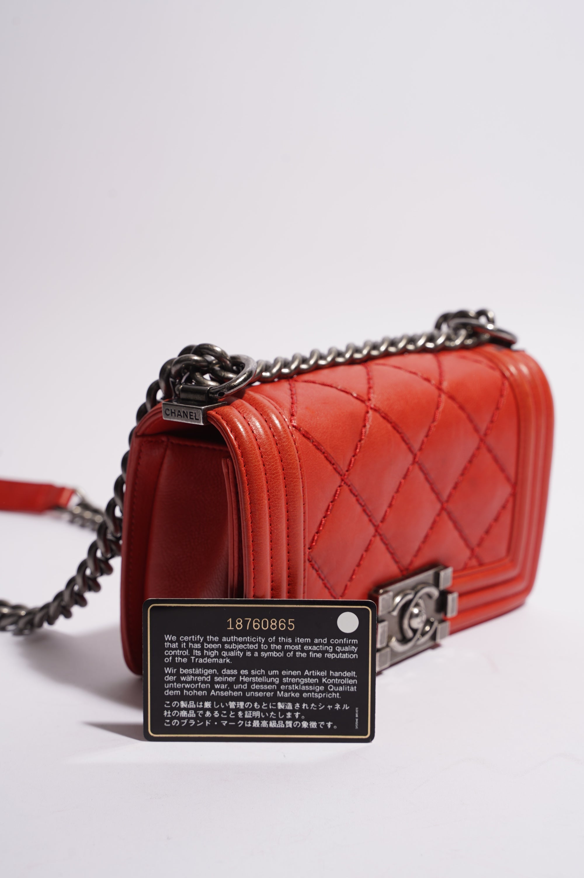 Chanel Womens Boy Bag Red Lambskin Small