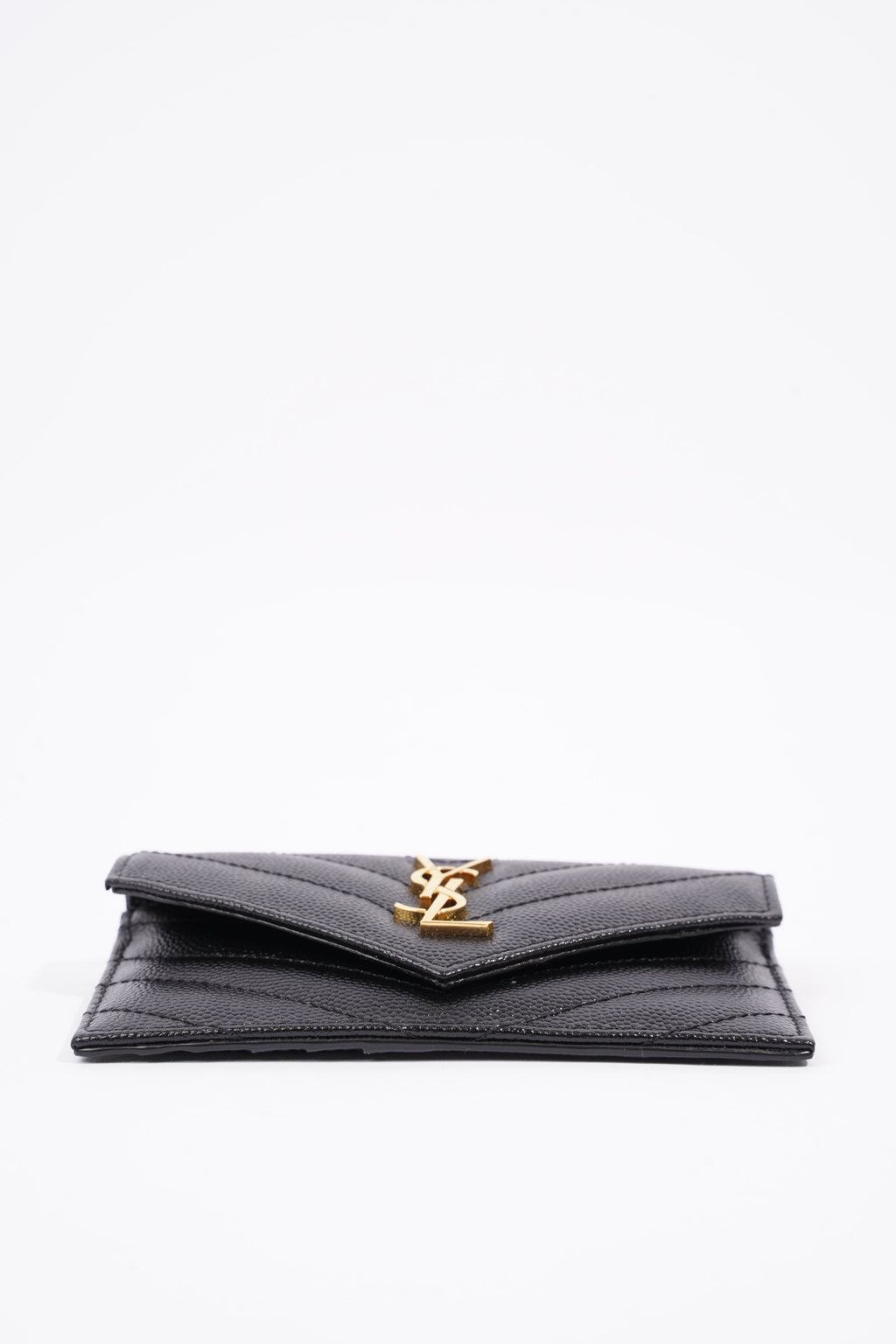 Saint Laurent Womens Cassandre Card Holder Black Leather