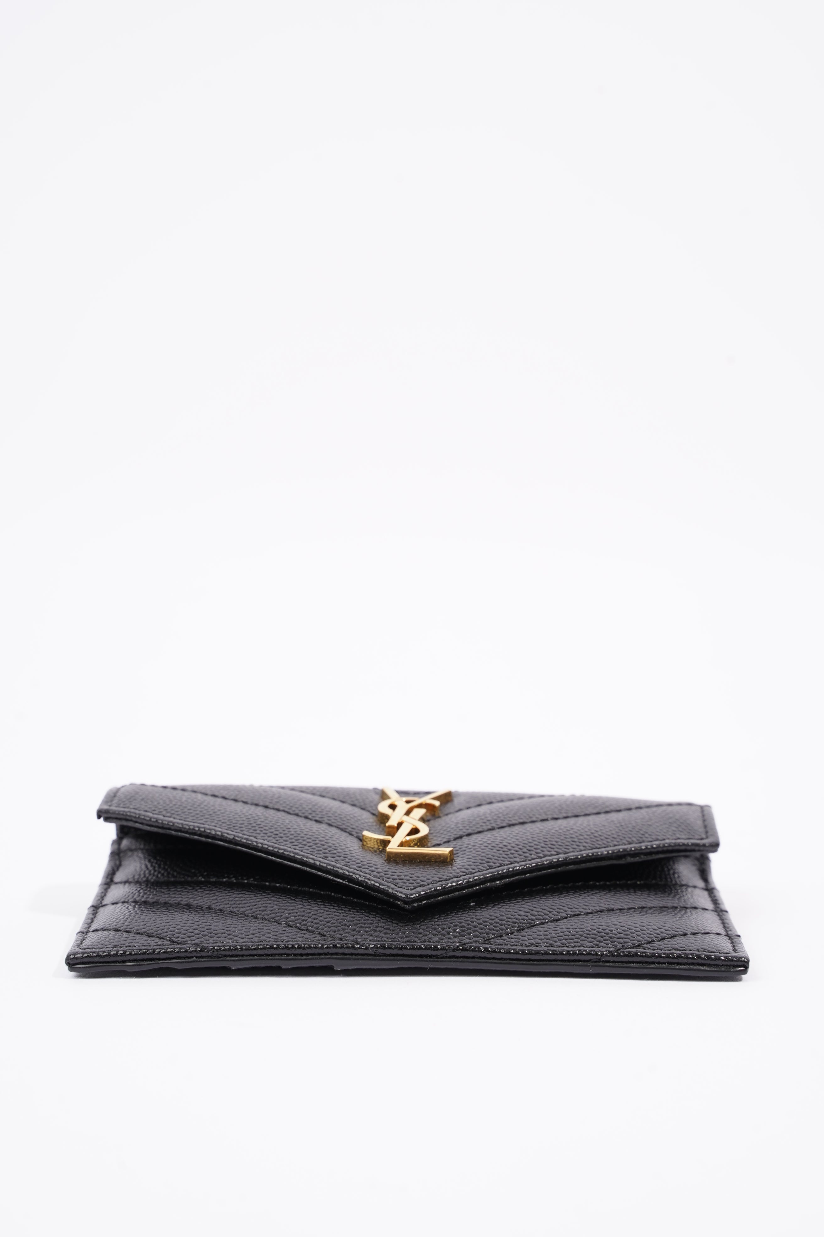 Saint Laurent Womens Cassandre Card Holder Black Leather