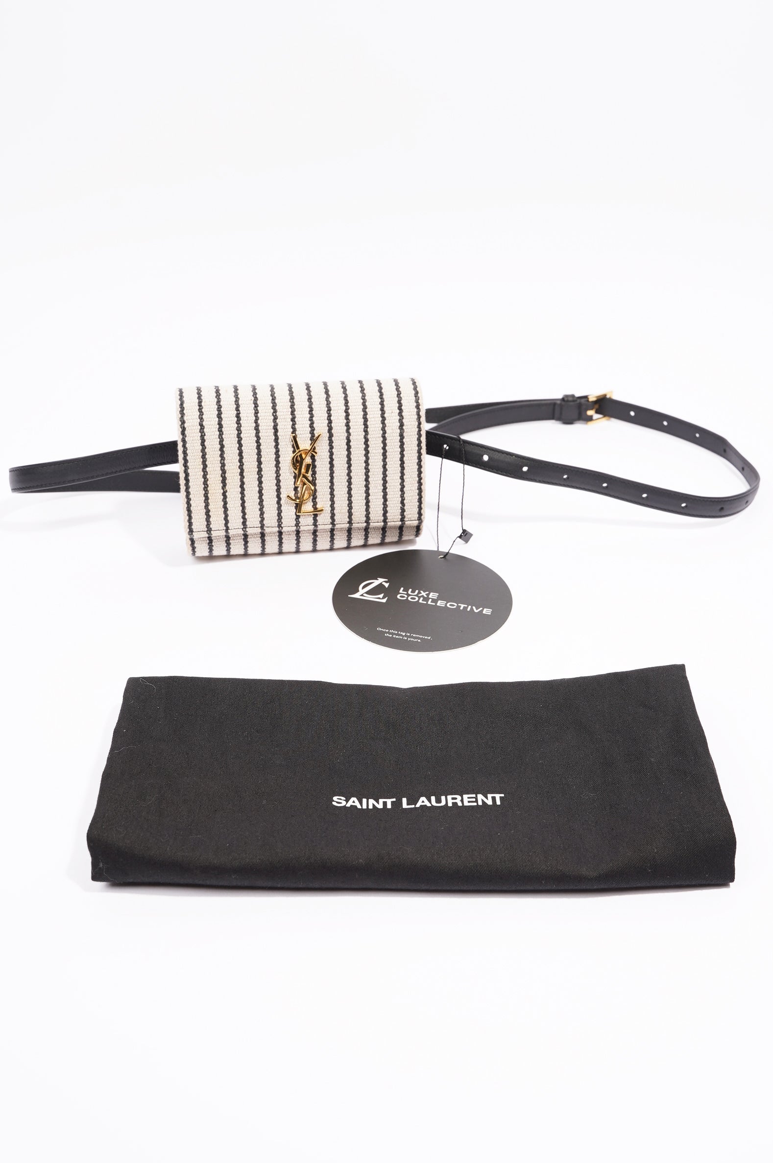 Saint Laurent Womens Kate Belt Bag Cream / Black Canvas Mini