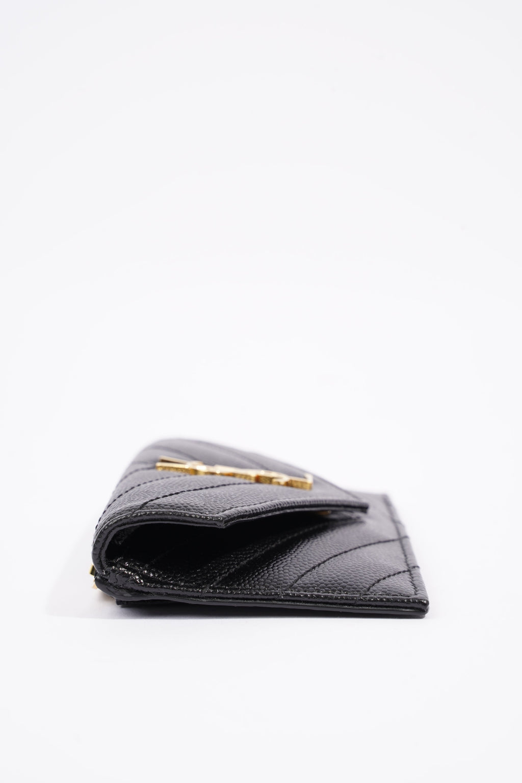 Saint Laurent Womens Cassandre Card Holder Black Leather