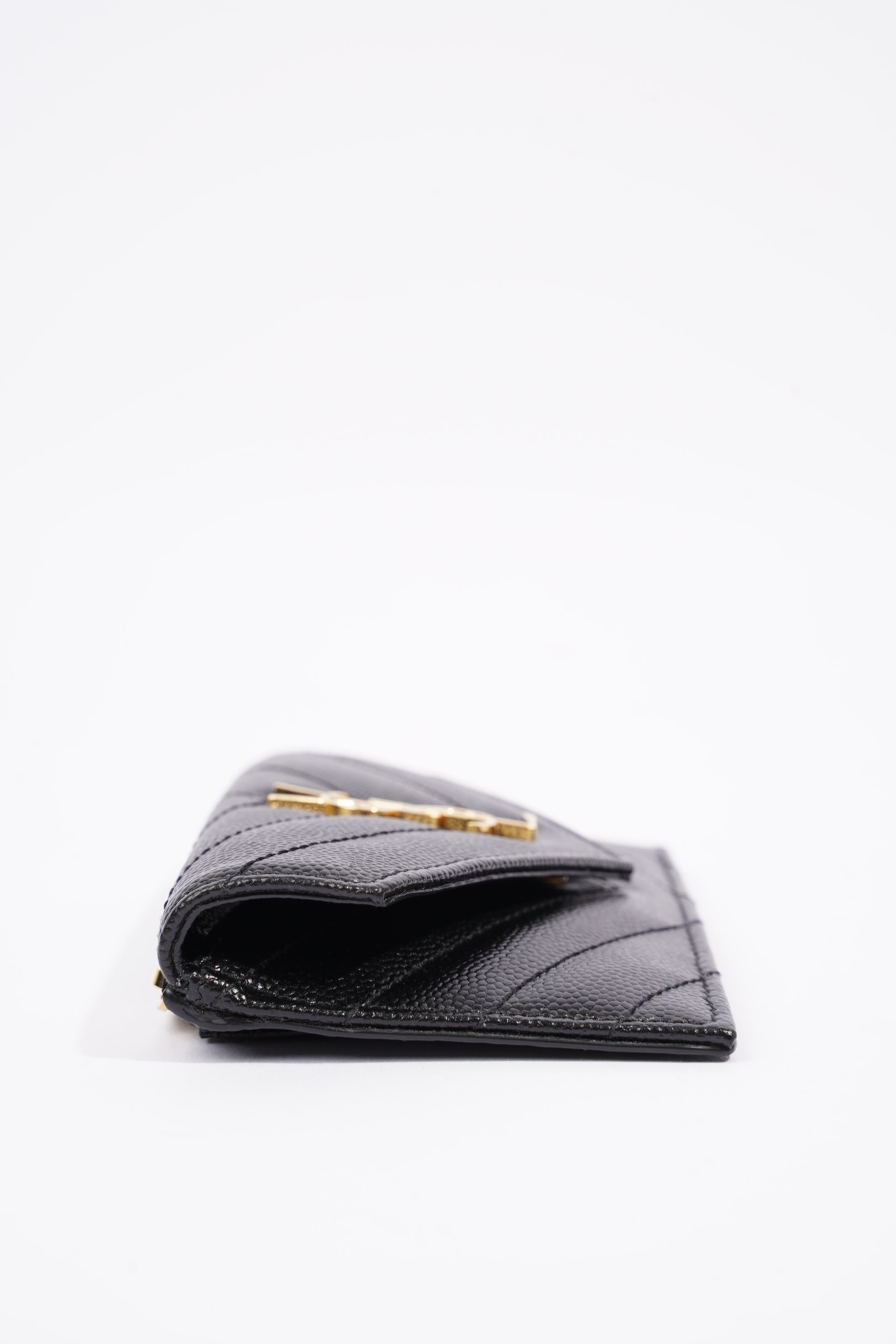 Saint Laurent Womens Cassandre Card Holder Black Leather