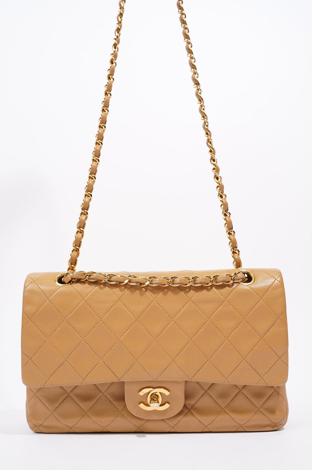 Chanel Womens Lambskin Classic Flap Beige Medium