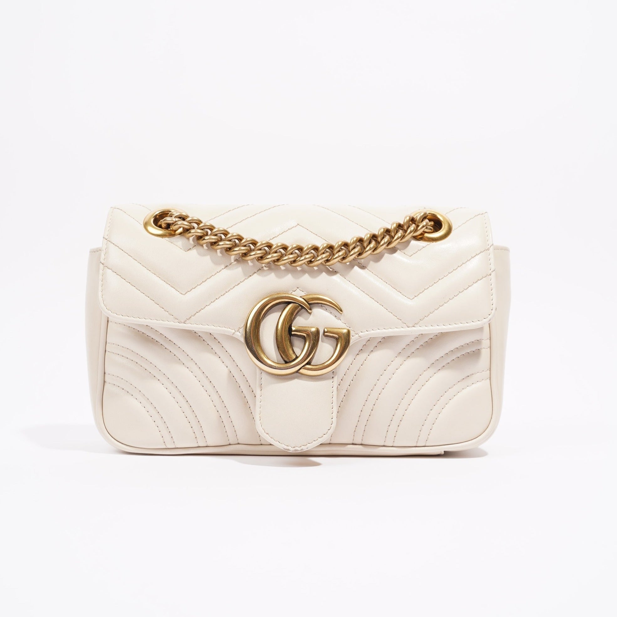 Gucci Womens Marmont Flap White Matelasse Mini
