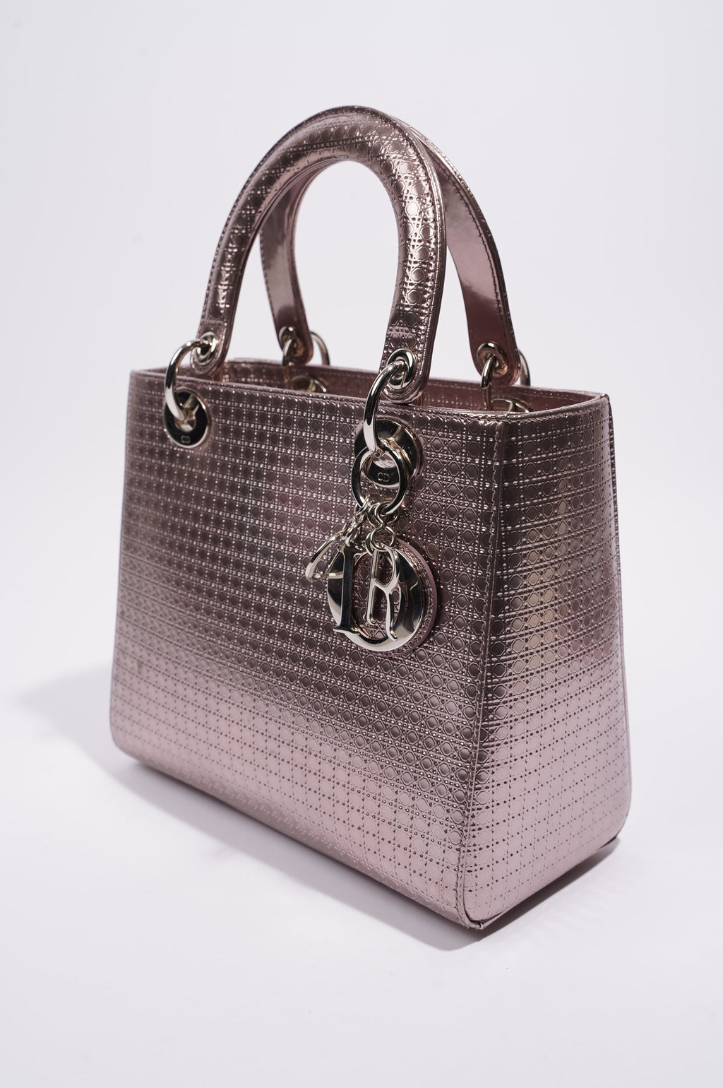 Christian Dior Womens Lady Dior Bag Metallic Lilac Patent Leather Medium