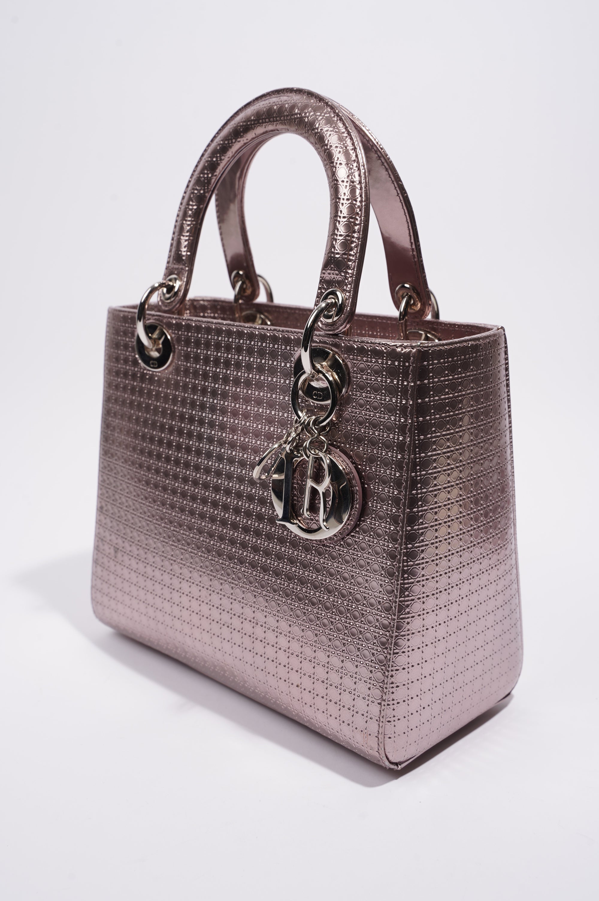 Christian Dior Womens Lady Dior Bag Metallic Lilac Patent Leather Medium