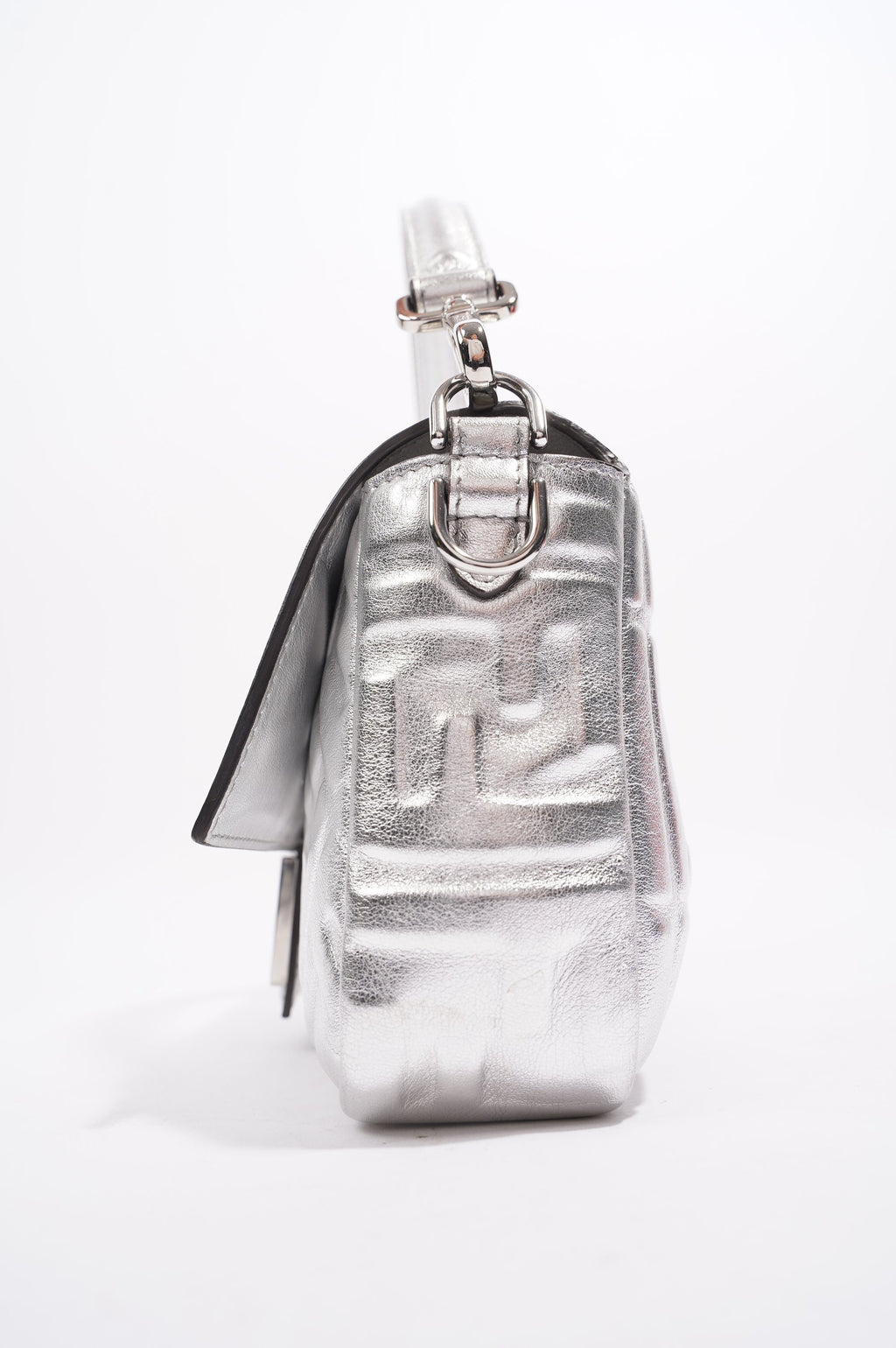 Fendi Womens Baguette Bag Silver Leather