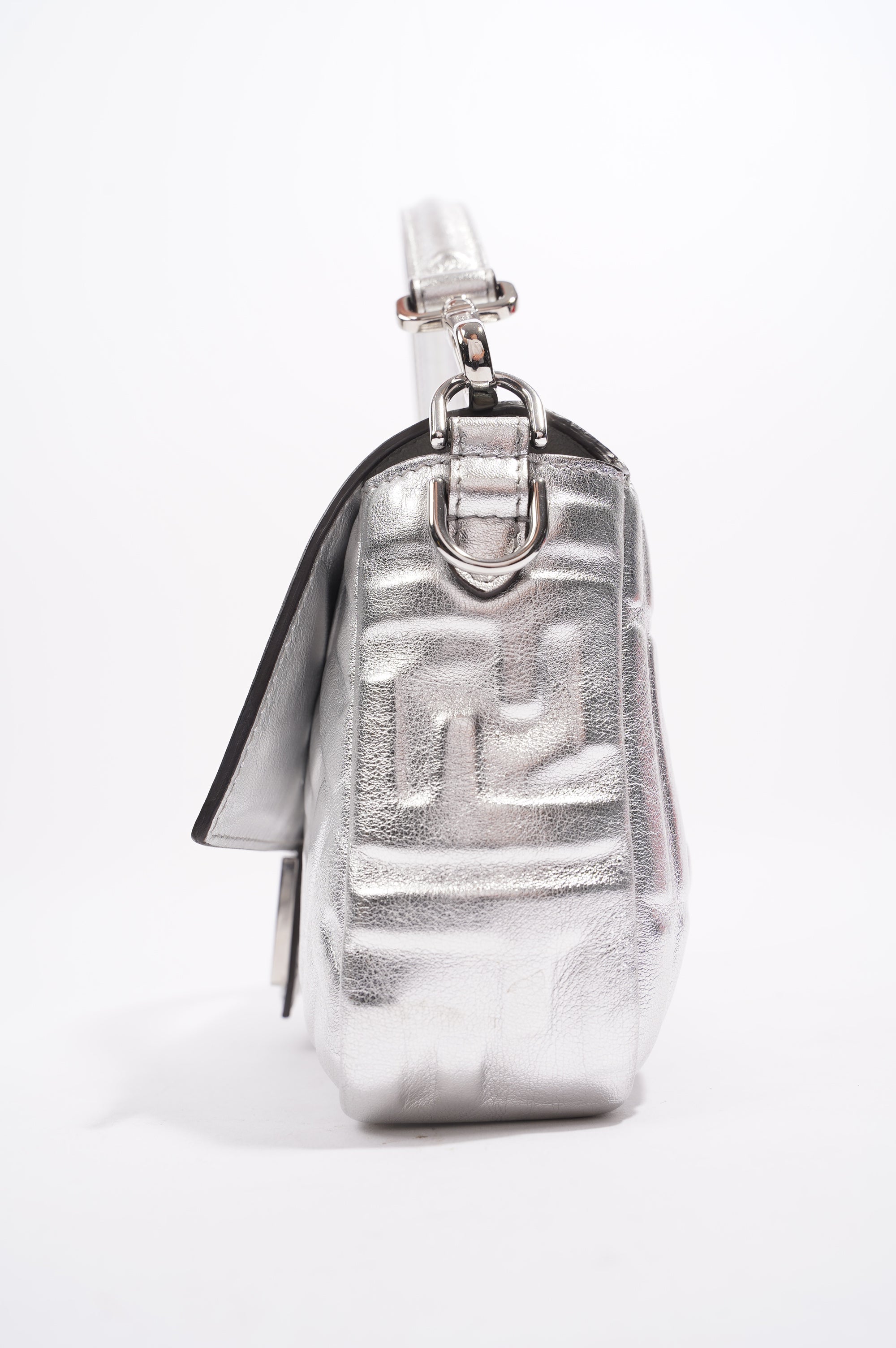 Fendi Womens Baguette Bag Silver Leather
