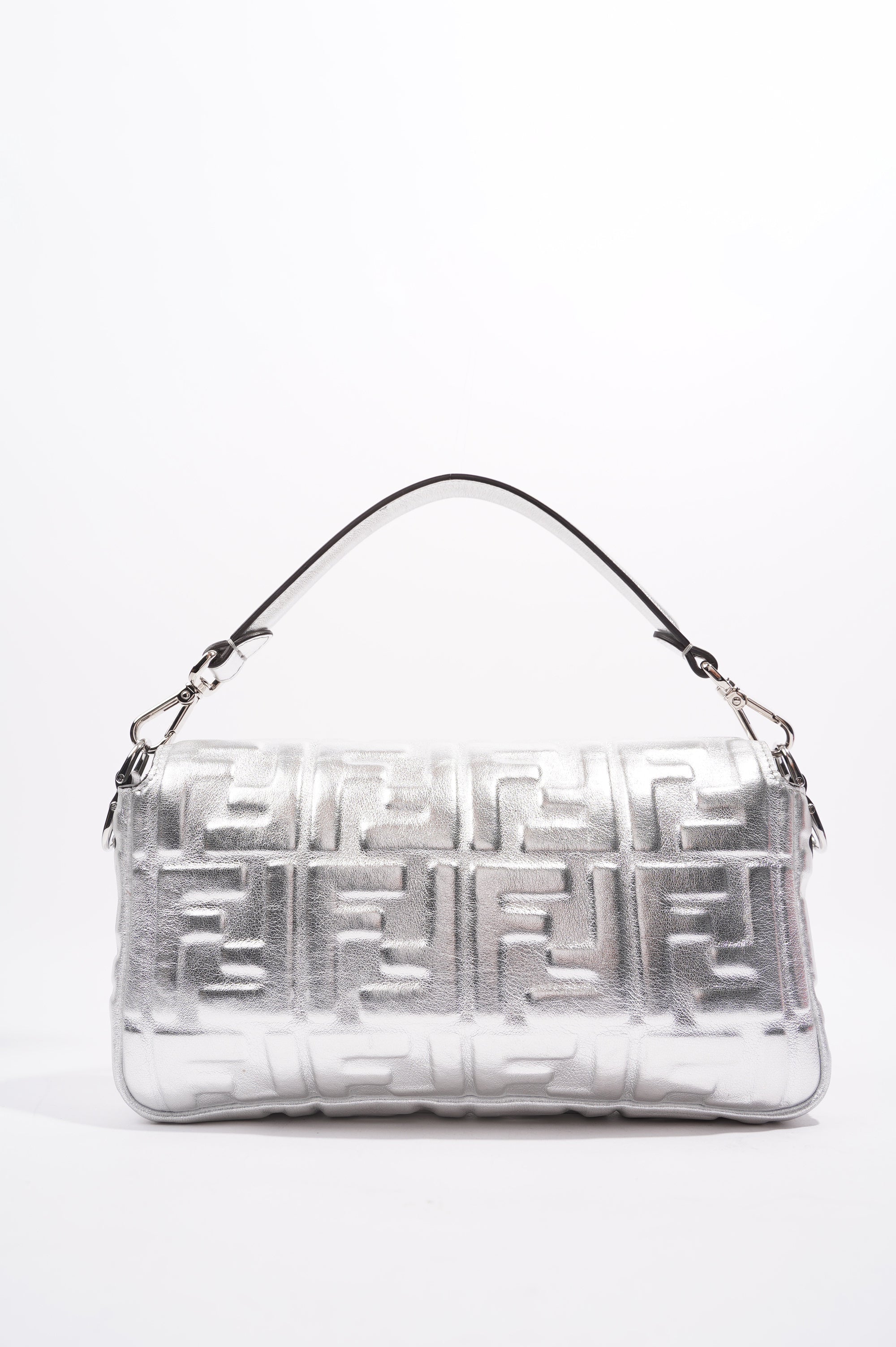 Fendi Womens Baguette Bag Silver Leather