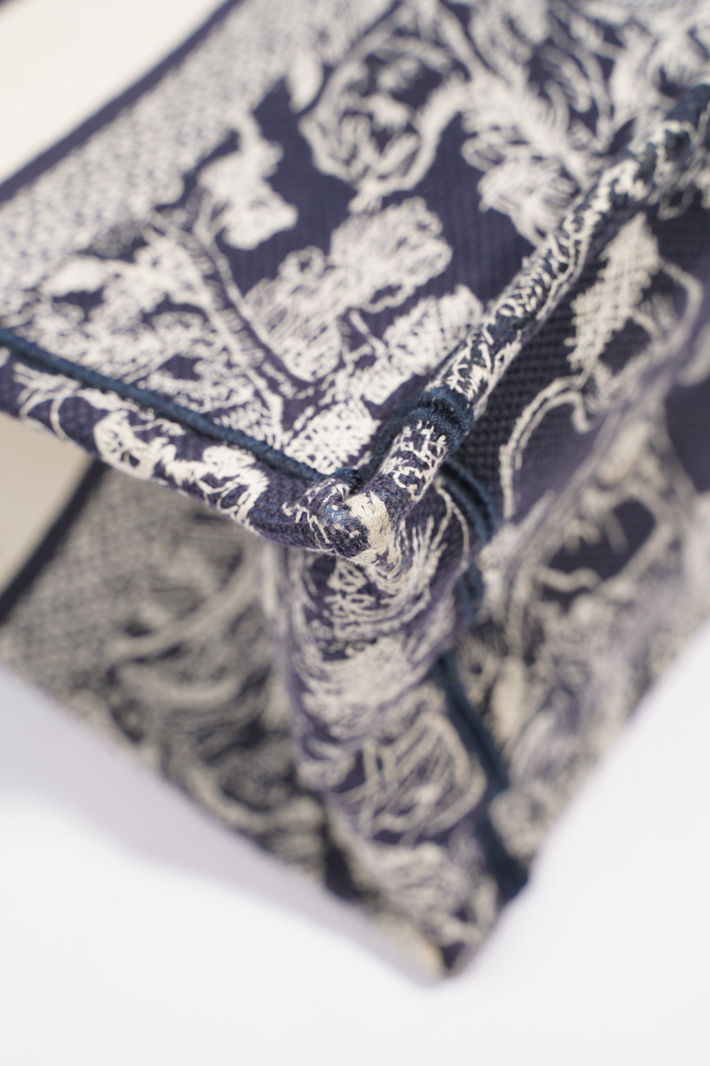Christian Dior Womens Book Tote Blue Toile de Jouy Reverse Embroidery Medium