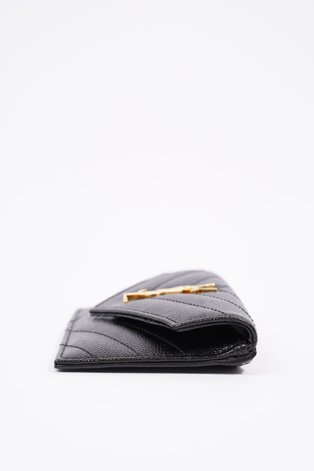 Saint Laurent Womens Cassandre Card Holder Black Leather