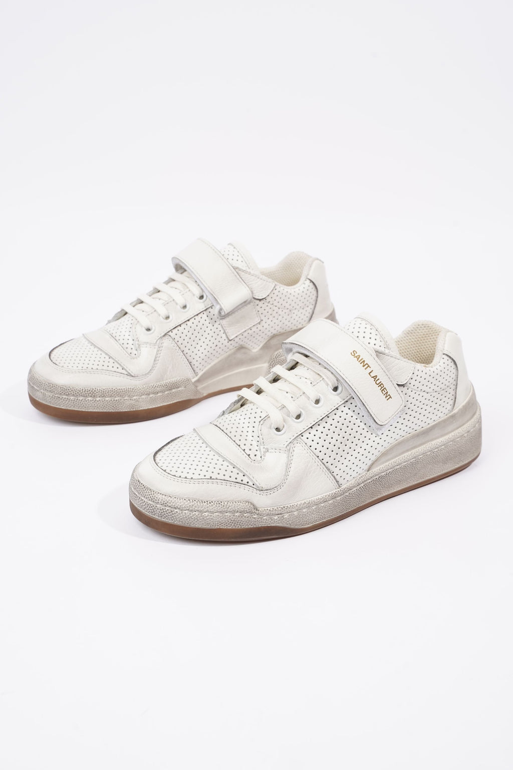 Saint Laurent Womens SL24 Low Top Sneaker Distressed White EU 37.5 / UK 4.5