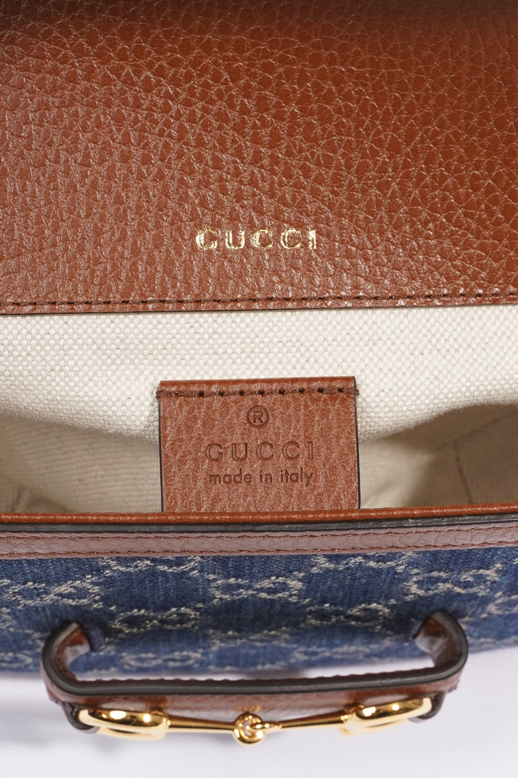 Gucci Web Horsebit 1955 Bag Brown / Denim Canvas / Leather