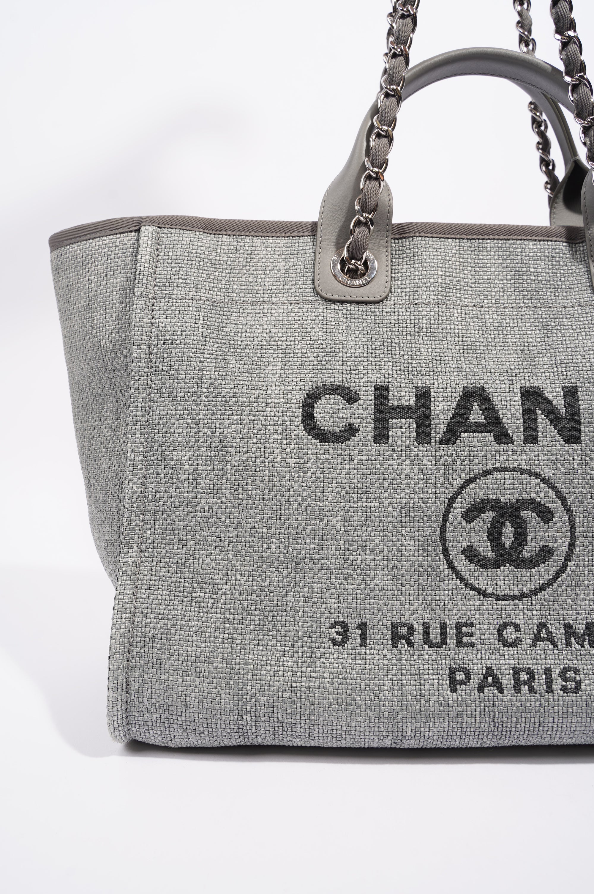 Chanel Womens Deauville Bag Grey Canvas Small