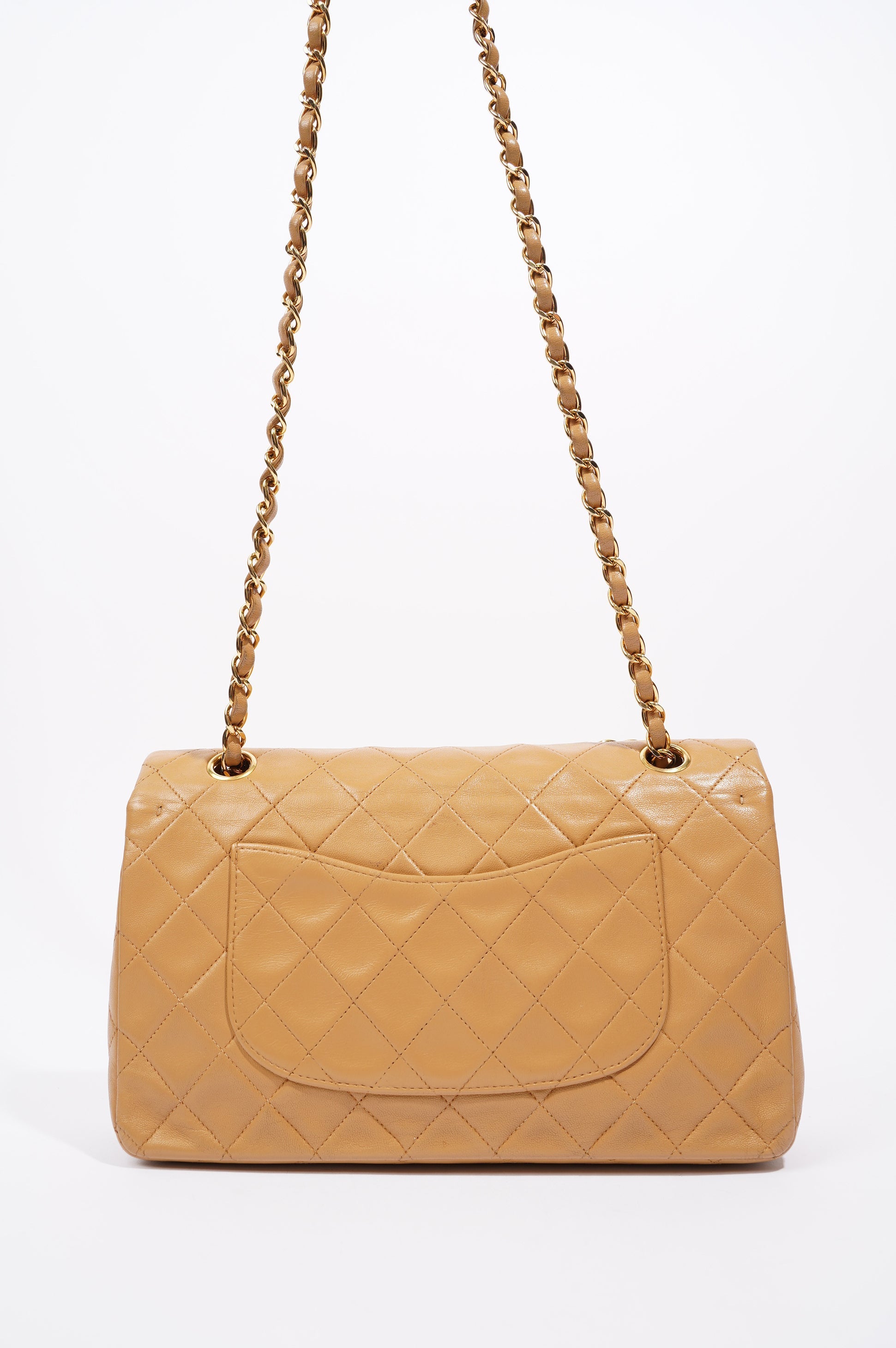 Chanel Womens Lambskin Classic Flap Beige Medium