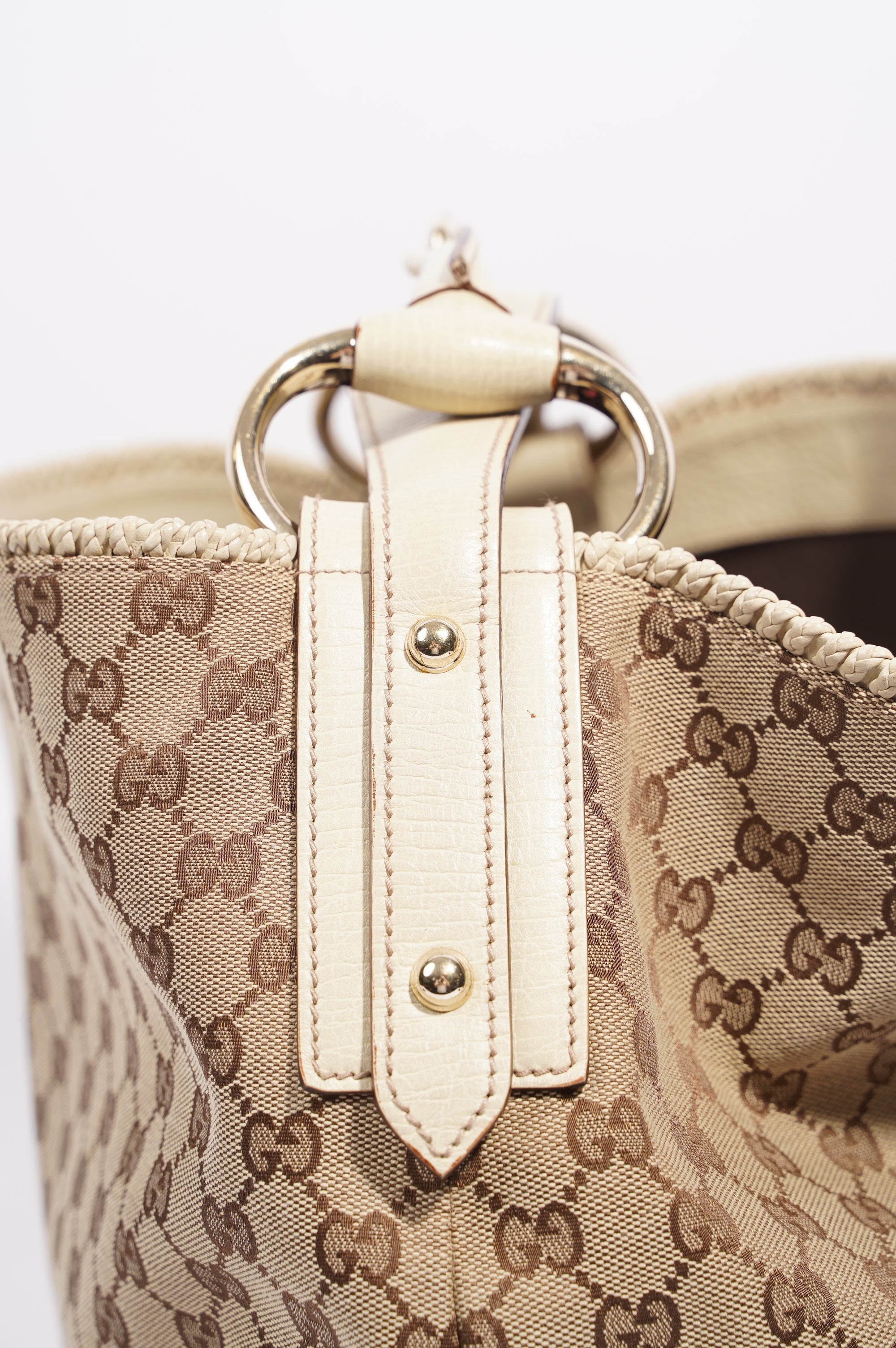 Gucci Womens GG Horsebit Hobo Beige Large