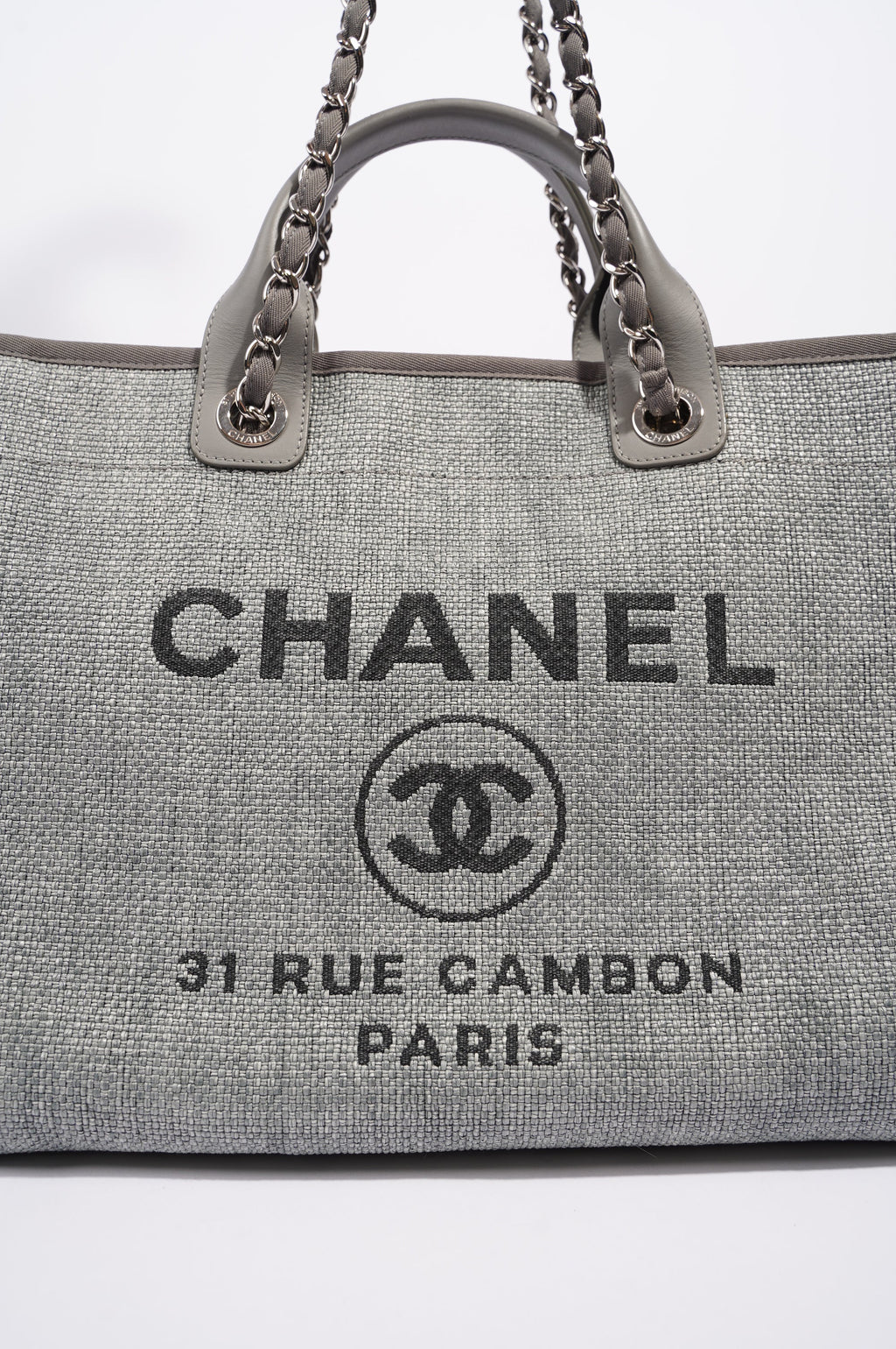 Chanel Womens Deauville Bag Grey Canvas Small