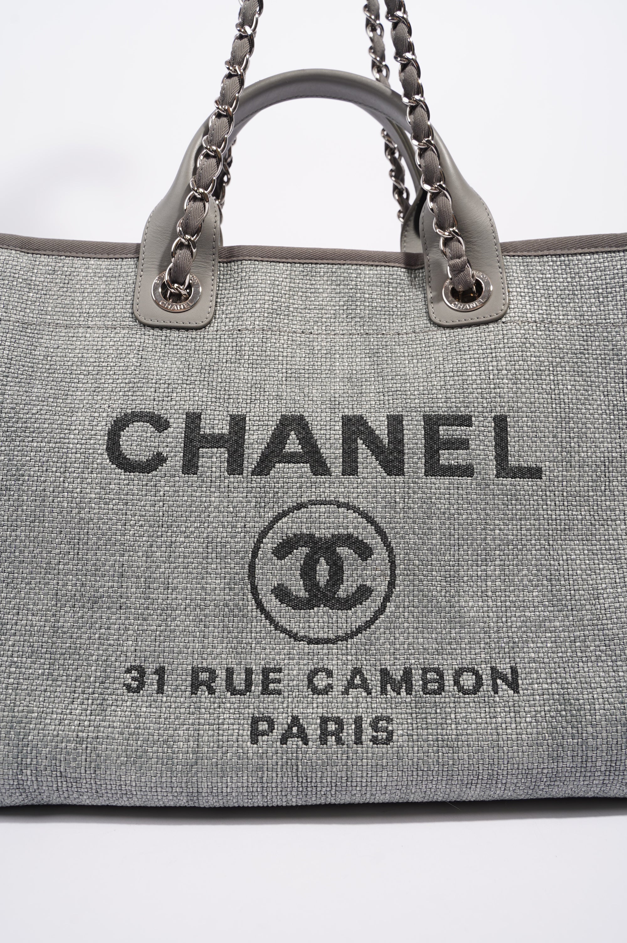 Chanel Womens Deauville Bag Grey Canvas Small