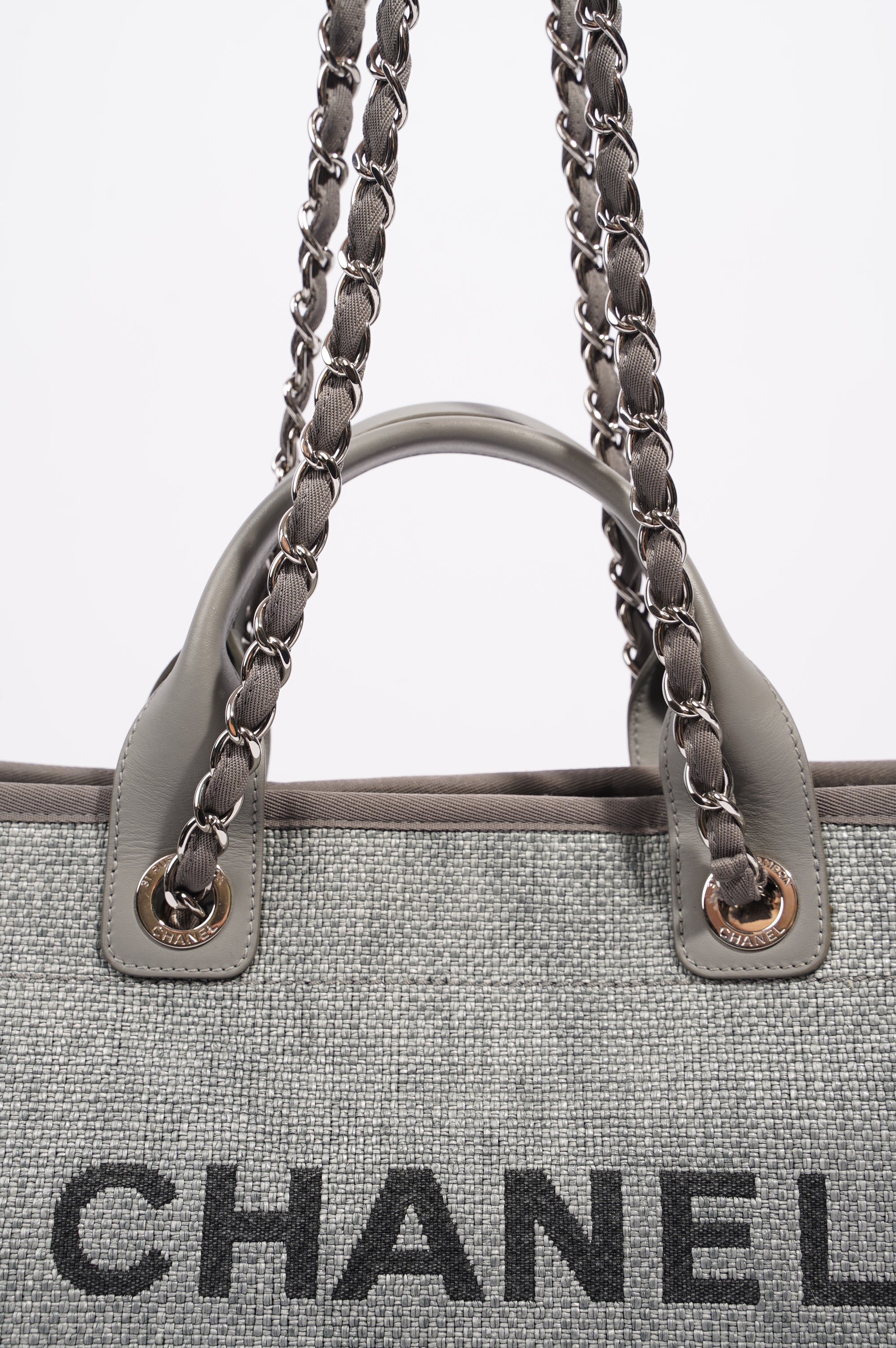 Chanel Womens Deauville Bag Grey Canvas Small