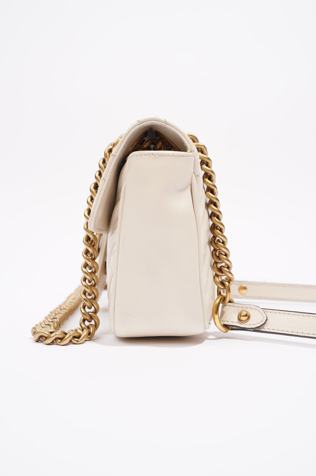 Gucci Womens Marmont Flap White Matelasse Mini