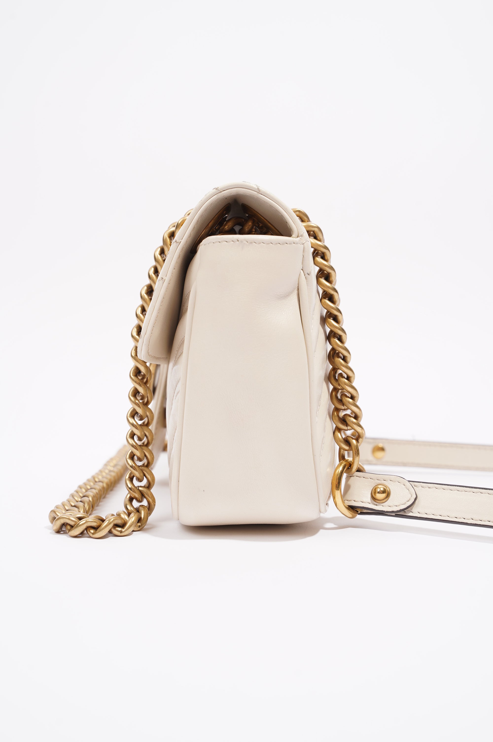 Gucci Womens Marmont Flap White Matelasse Mini