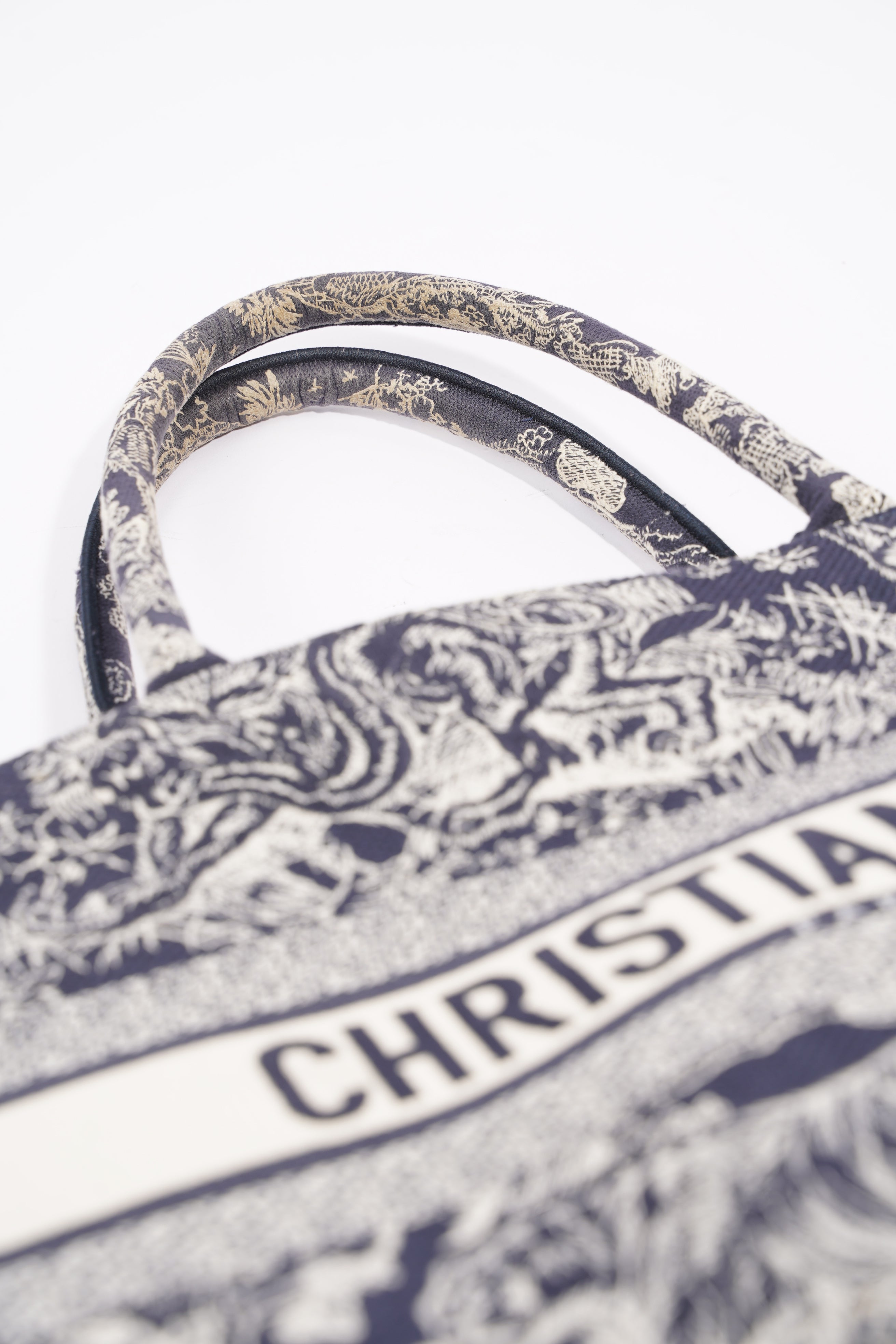 Christian Dior Womens Book Tote Blue Toile de Jouy Reverse Embroidery Medium