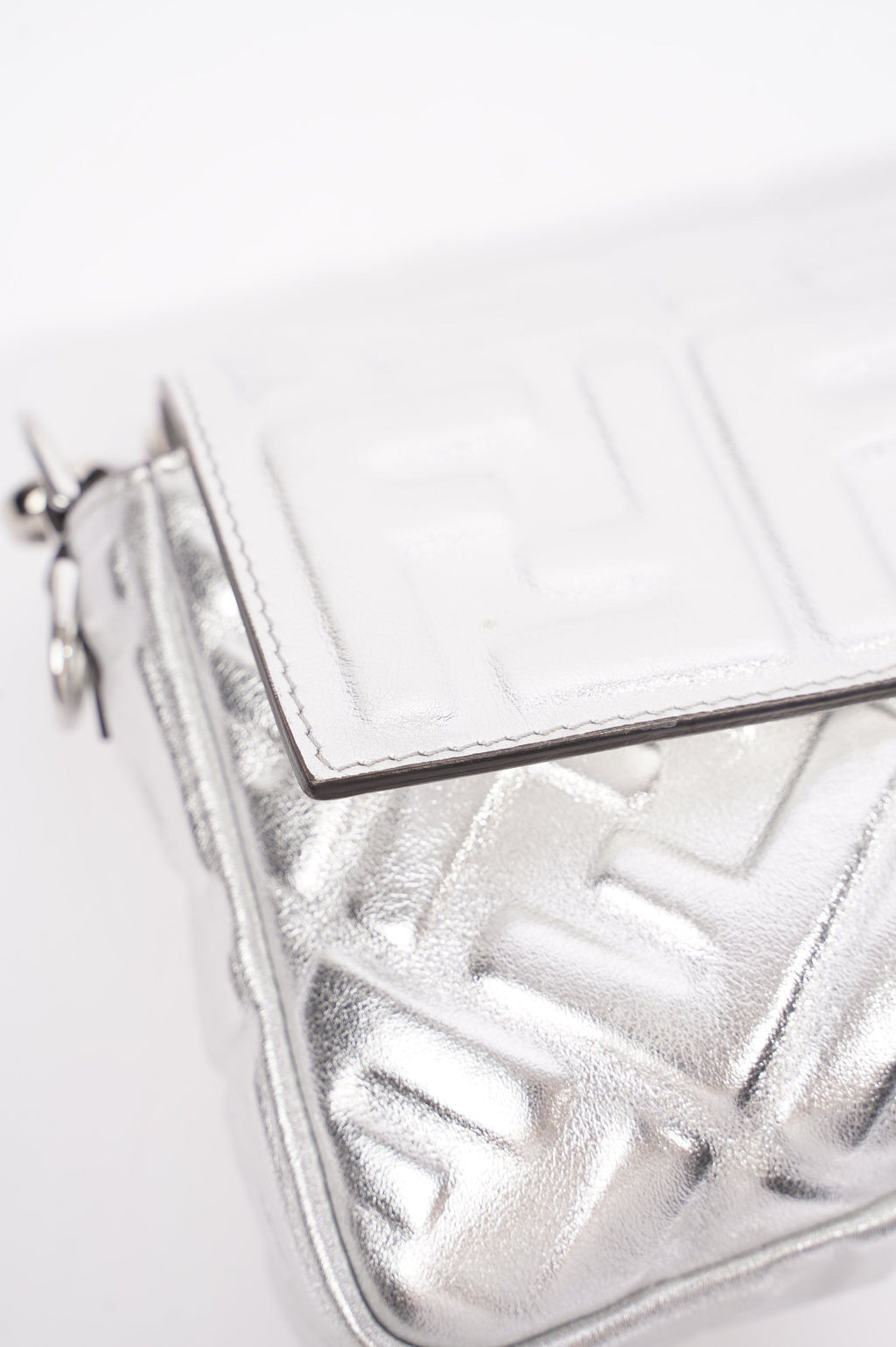 Fendi Womens Baguette Bag Silver Leather