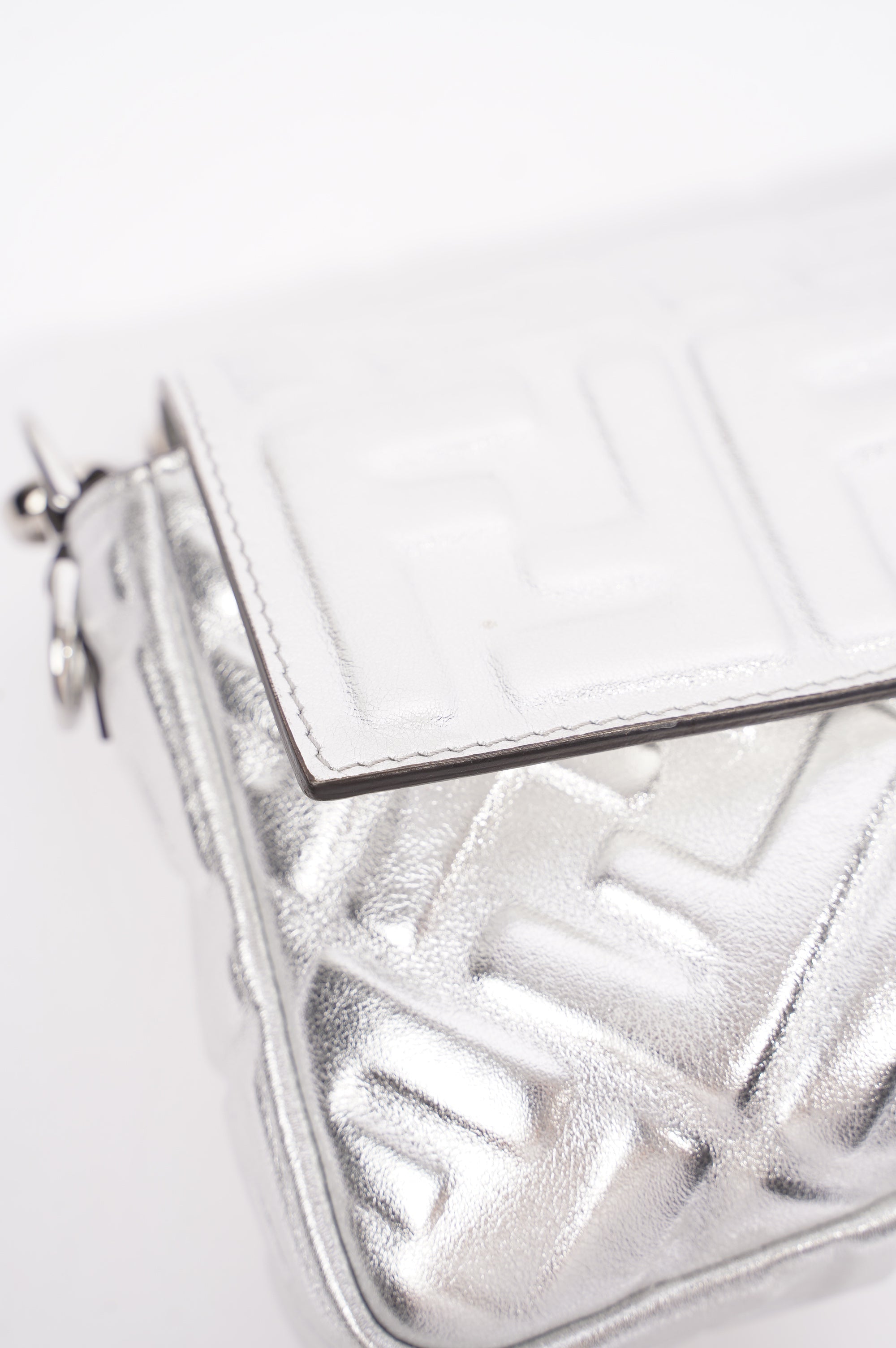 Fendi Womens Baguette Bag Silver Leather