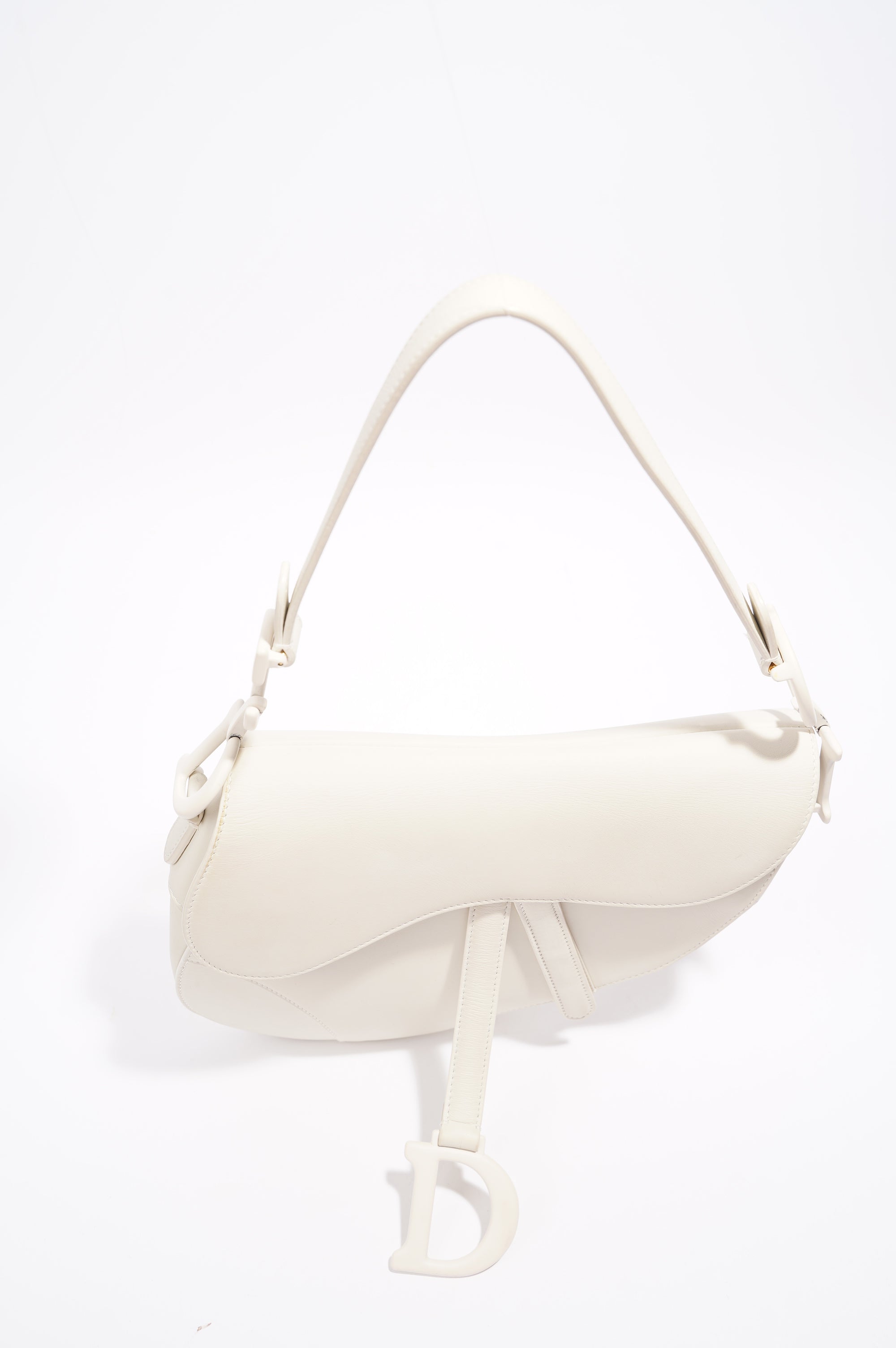 Christian Dior Womens Saddle Bag White Leather