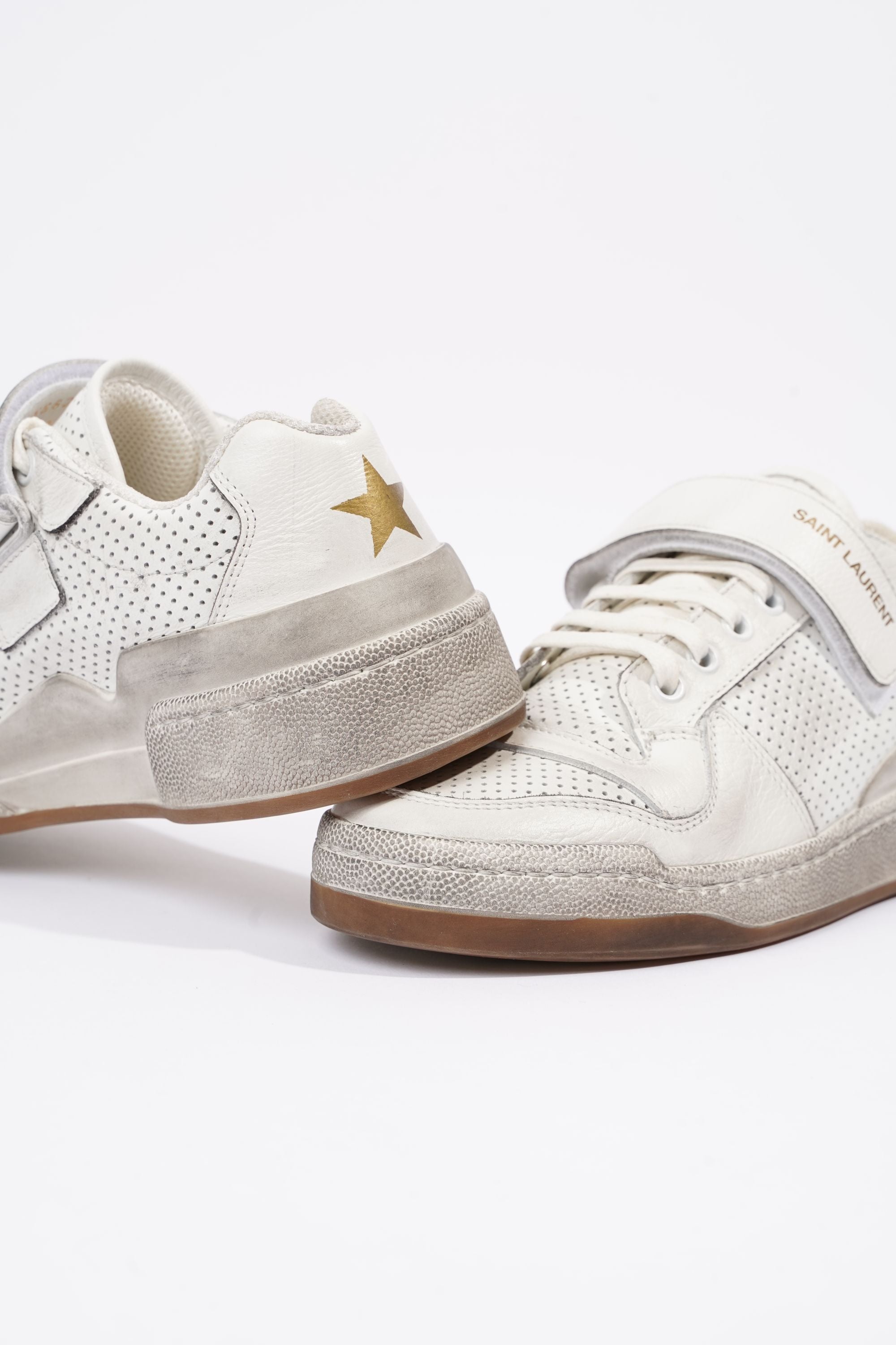 Saint Laurent Womens SL24 Low Top Sneaker Distressed White EU 37.5 / UK 4.5