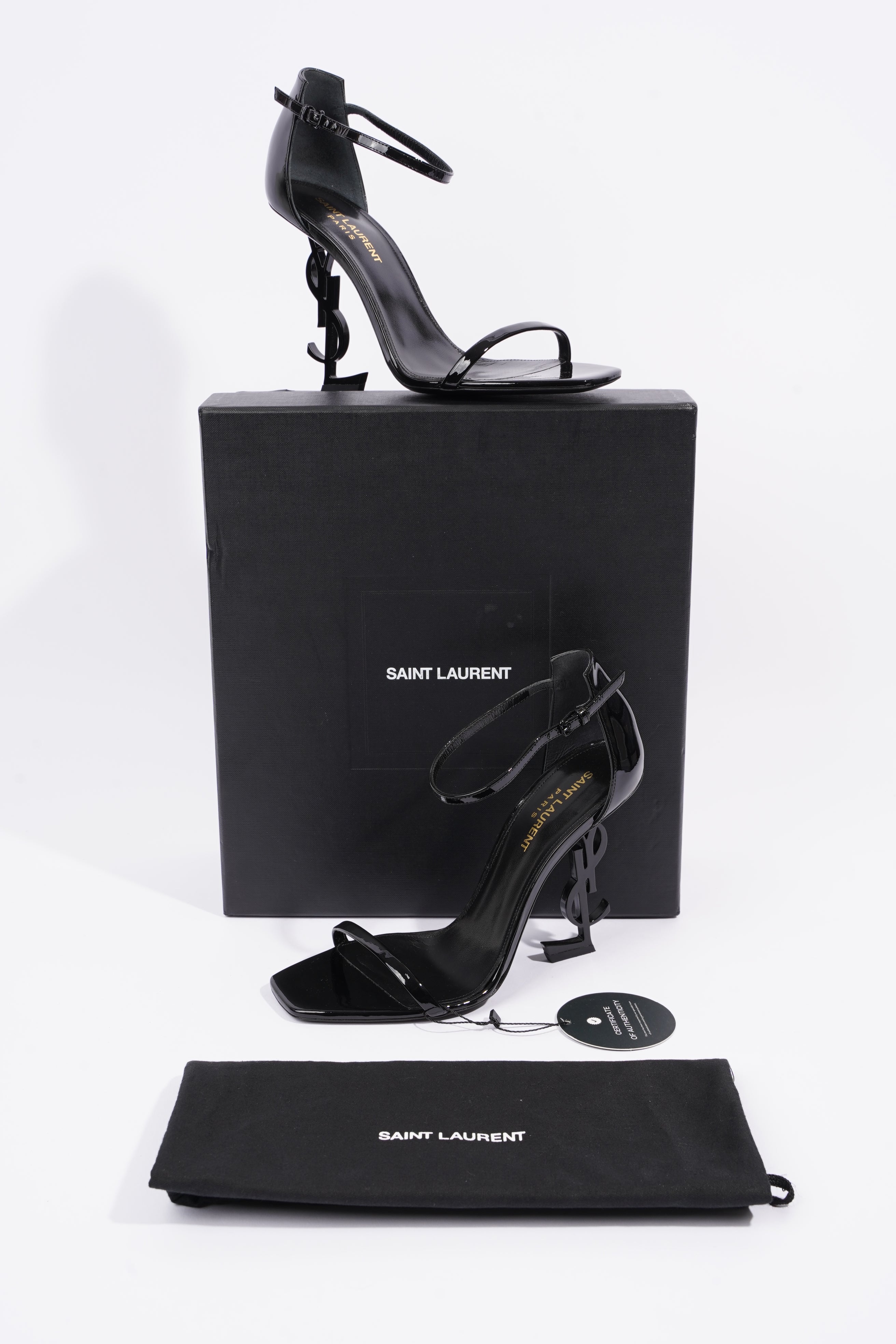 Saint Laurent Womens Opyum Sandal Patent Black EU 38 / UK 5