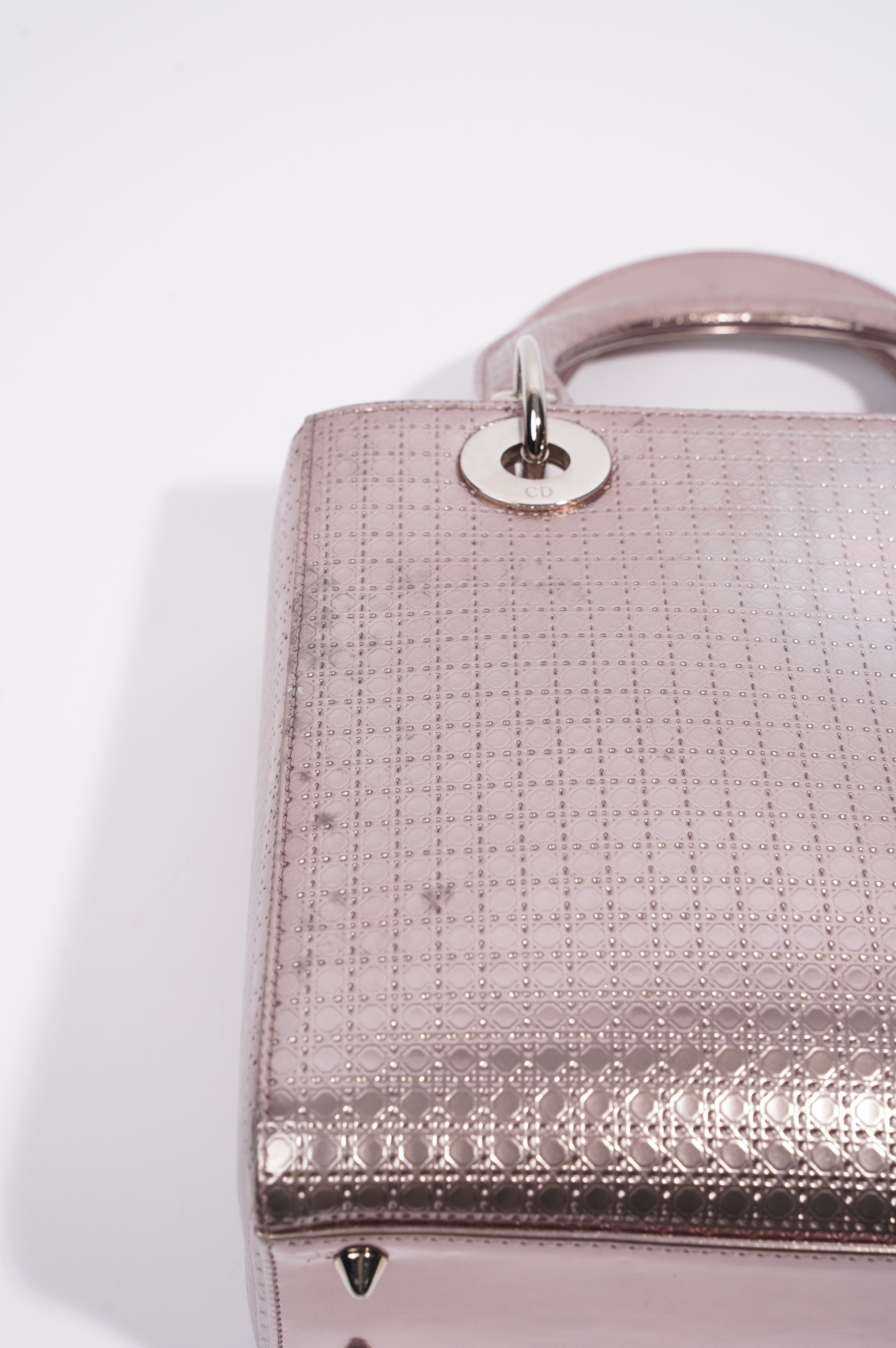 Christian Dior Womens Lady Dior Bag Metallic Lilac Patent Leather Medium