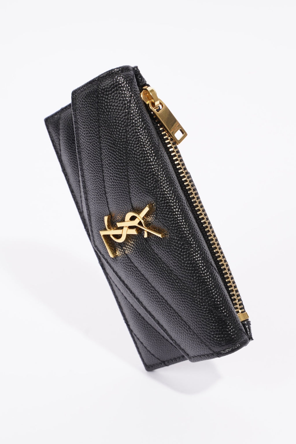 Saint Laurent Womens Cassandre Card Holder Black Leather