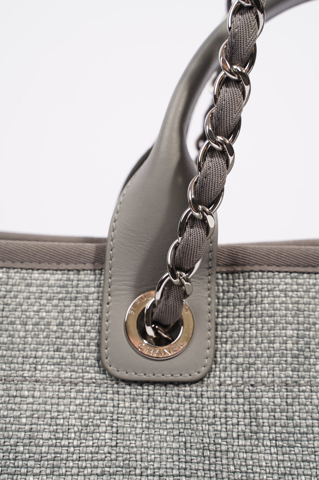 Chanel Womens Deauville Bag Grey Canvas Small