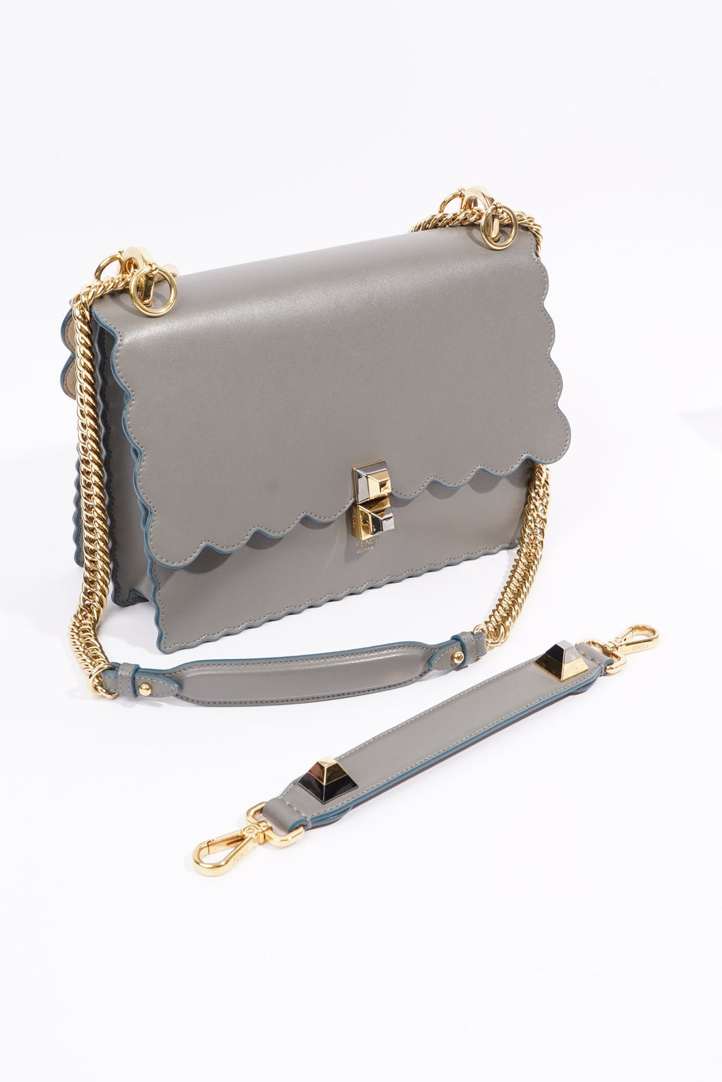 Fendi Kan I Scallop Bag Grey Leather Medium
