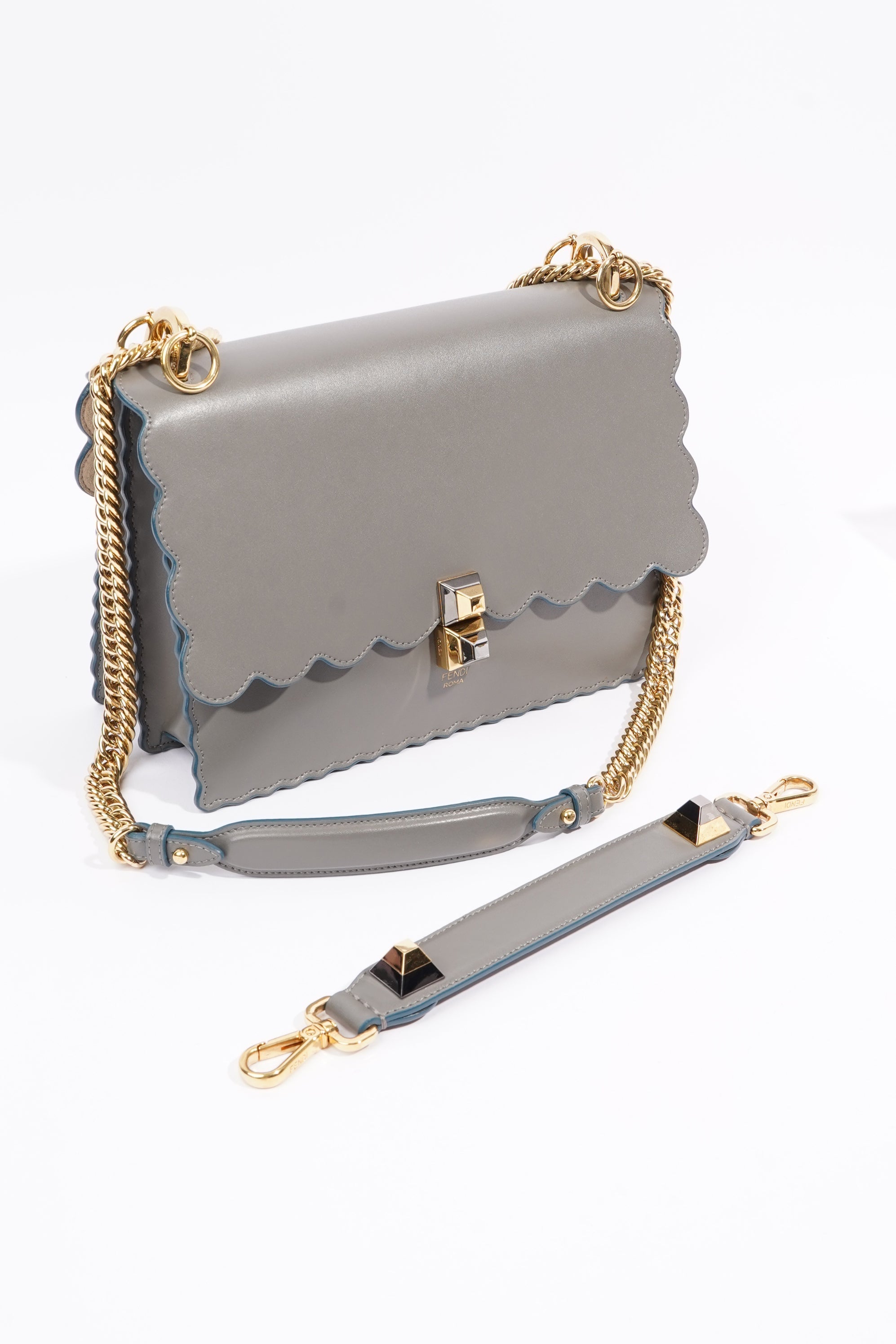 Fendi Kan I Scallop Bag Grey Leather Medium