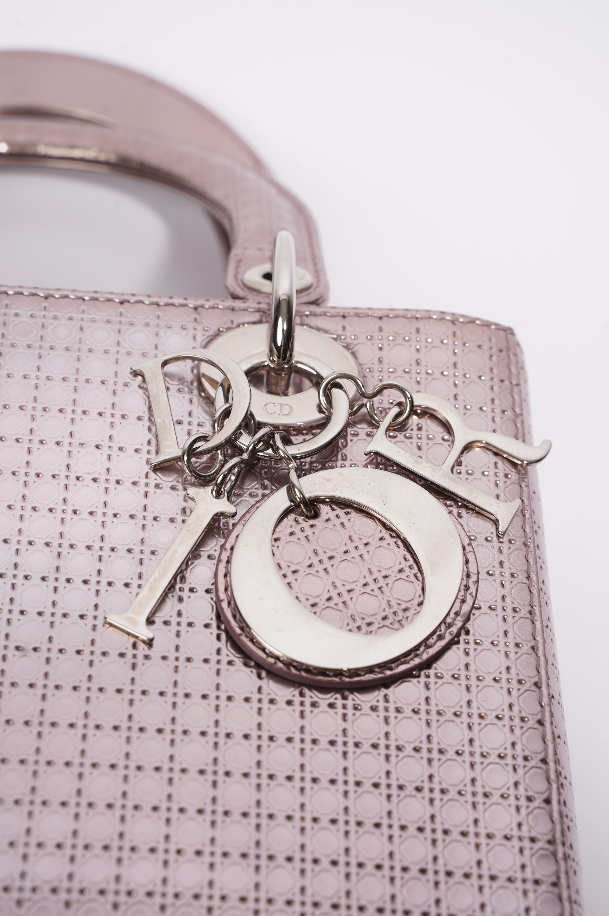 Christian Dior Womens Lady Dior Bag Metallic Lilac Patent Leather Medium