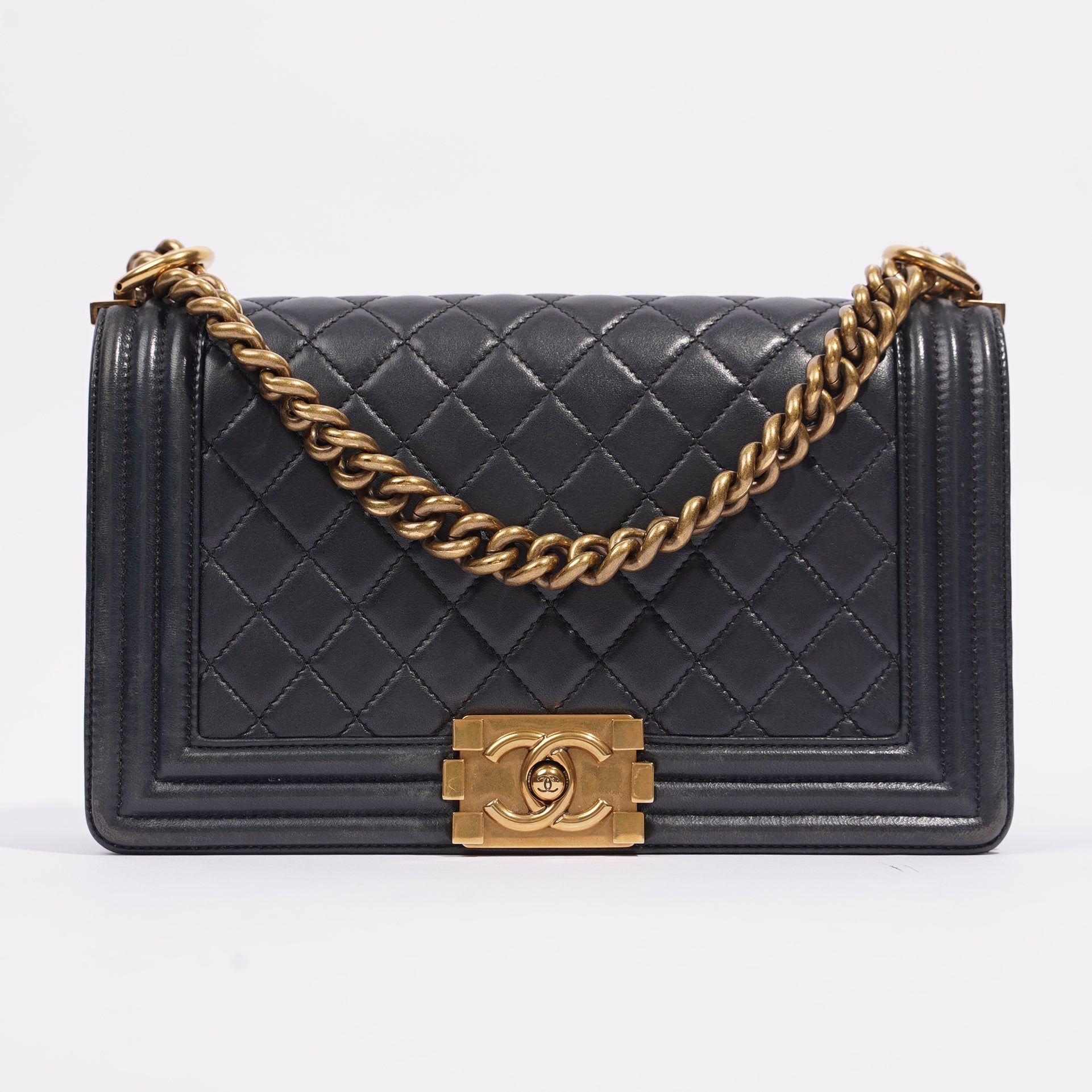 Chanel Womens Boy Bag Navy Lambskin Medium