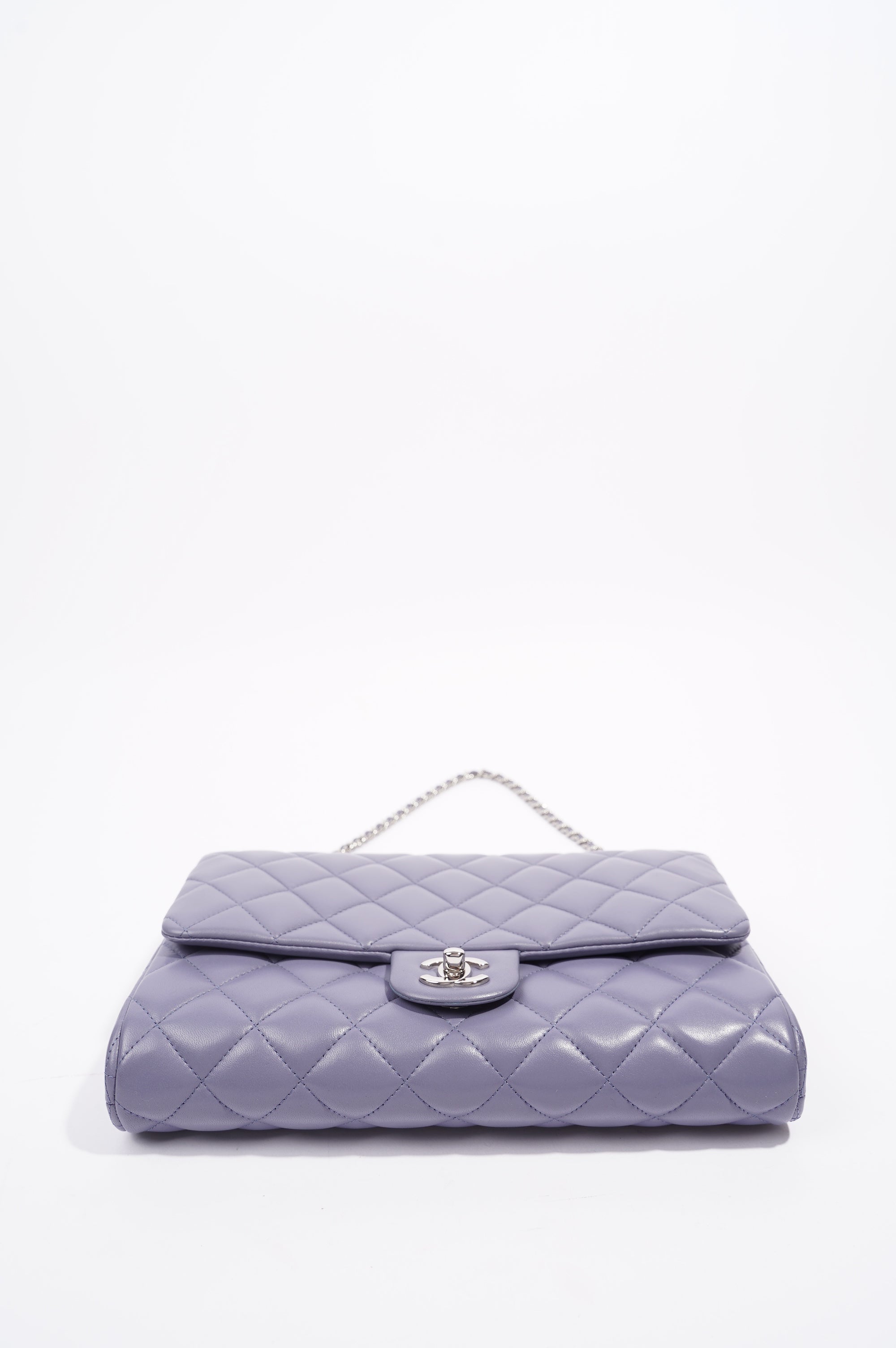 Chanel Womens Lambskin Clutch With Chain Lavender Large