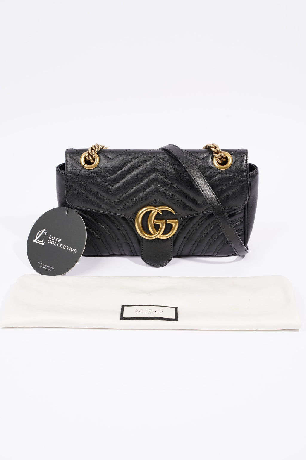 Gucci Womens GG Marmont Flap Bag Black Leather Small