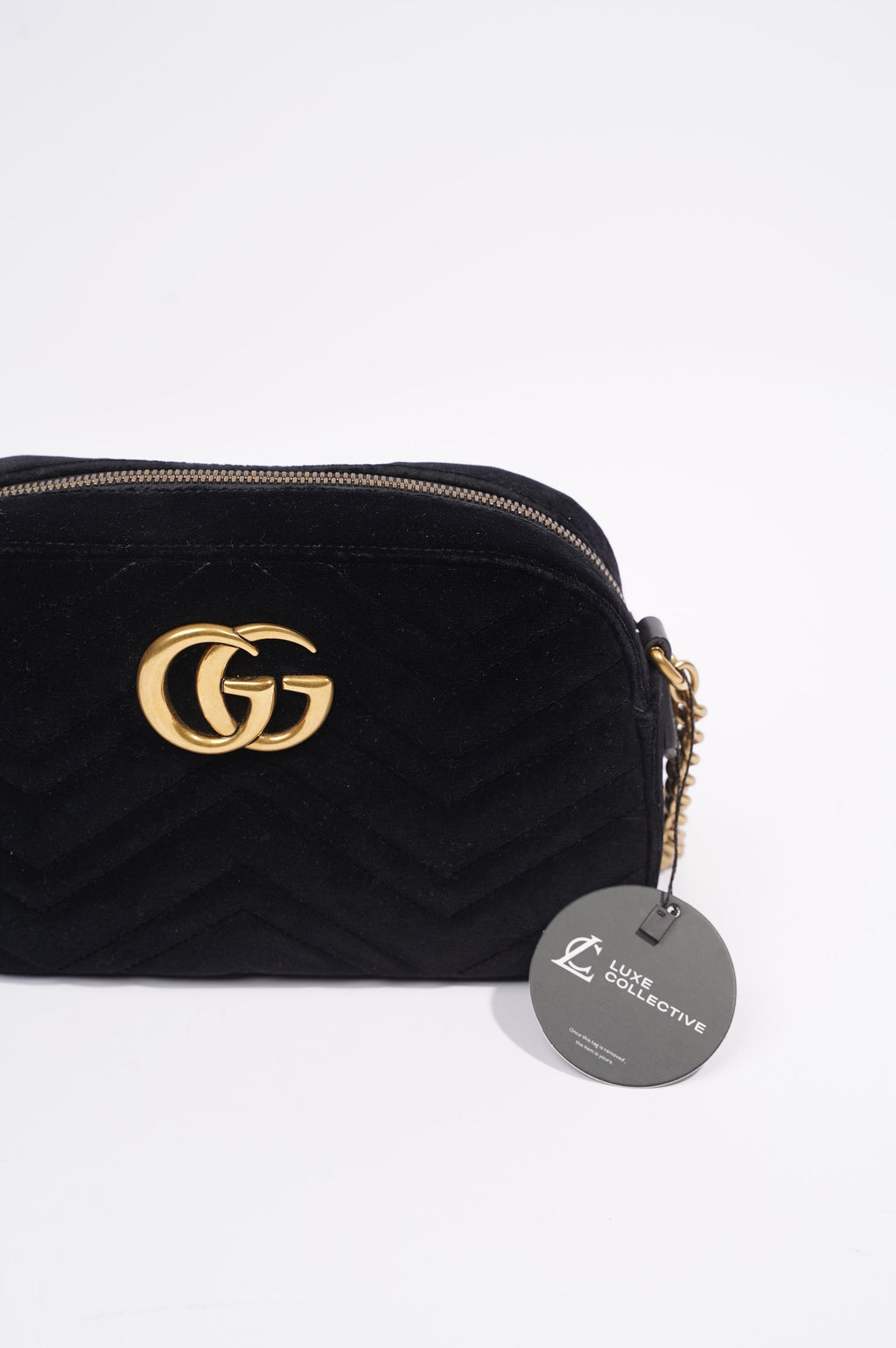 Gucci Womens Marmont Zip Black Velvet Small