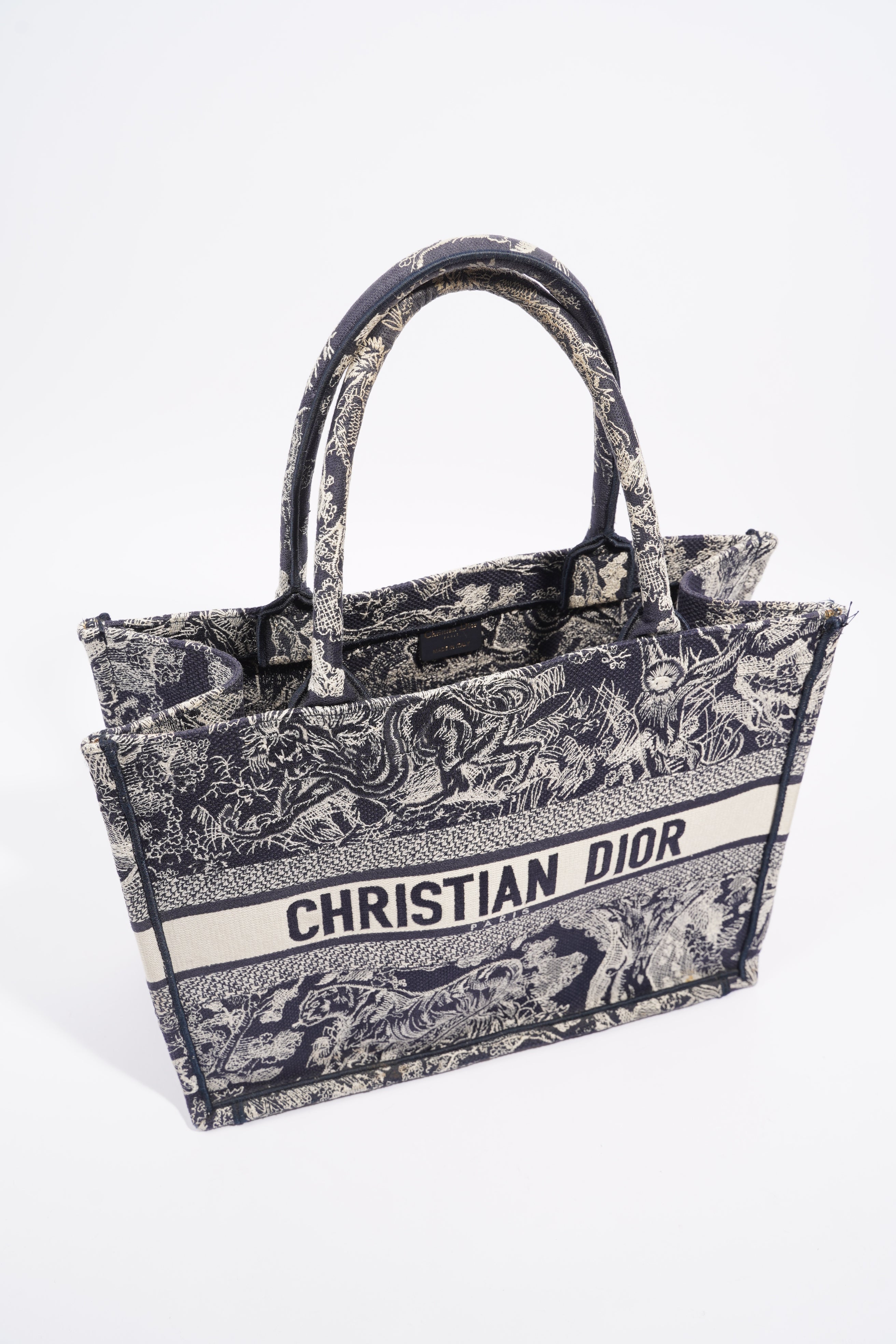Christian Dior Womens Book Tote Blue Toile de Jouy Reverse Embroidery Medium