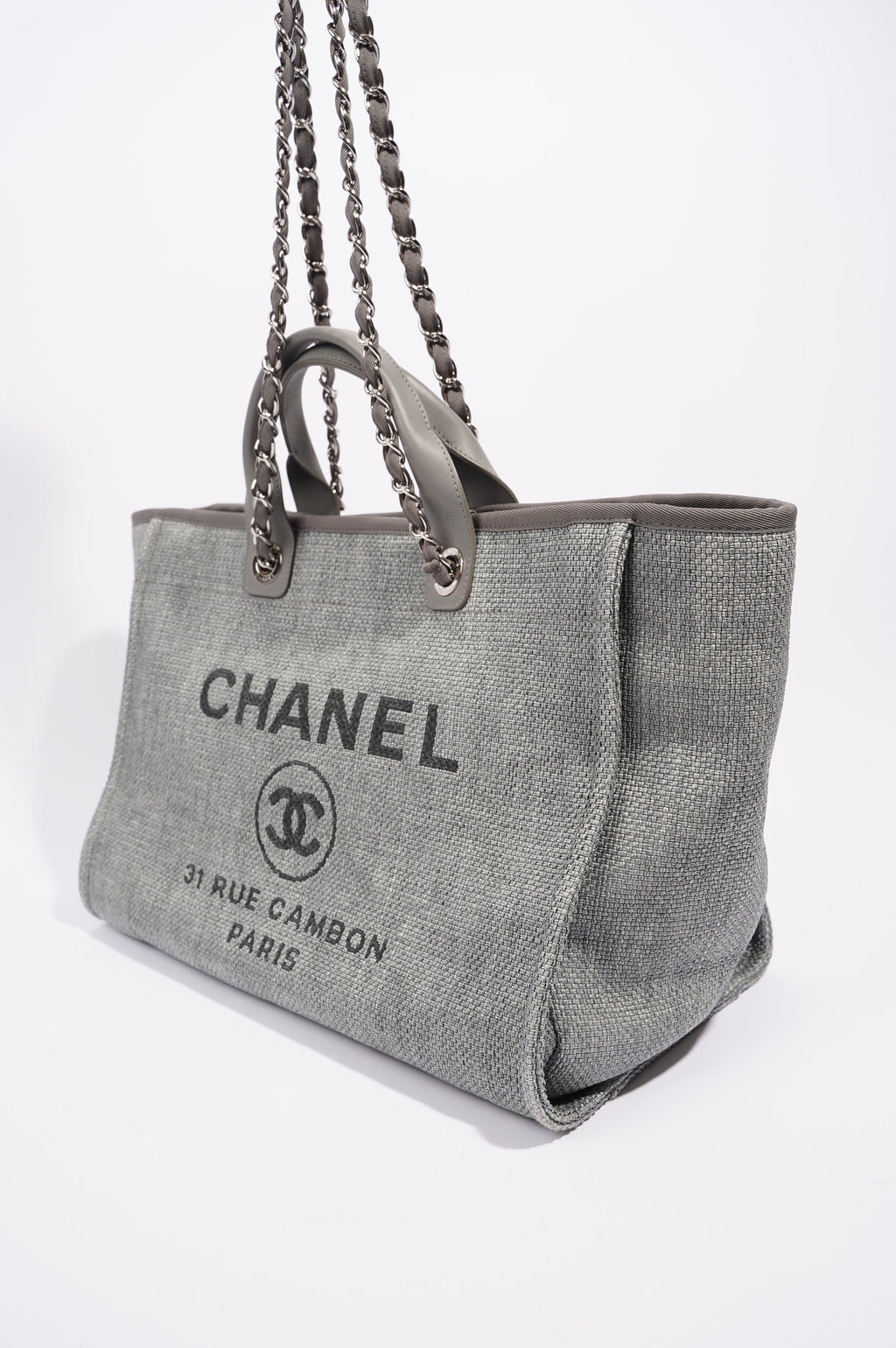 Chanel Womens Deauville Bag Grey Canvas Small