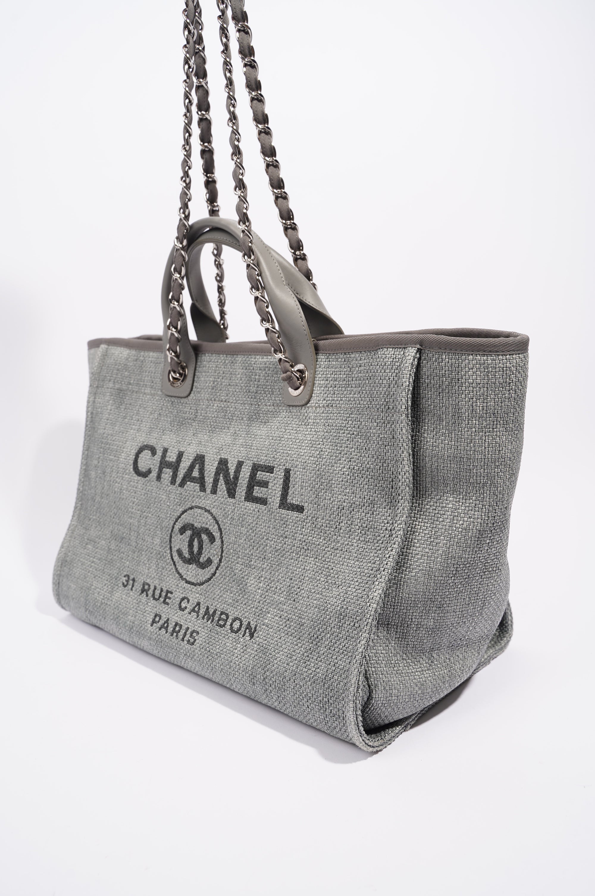 Chanel Womens Deauville Bag Grey Canvas Small