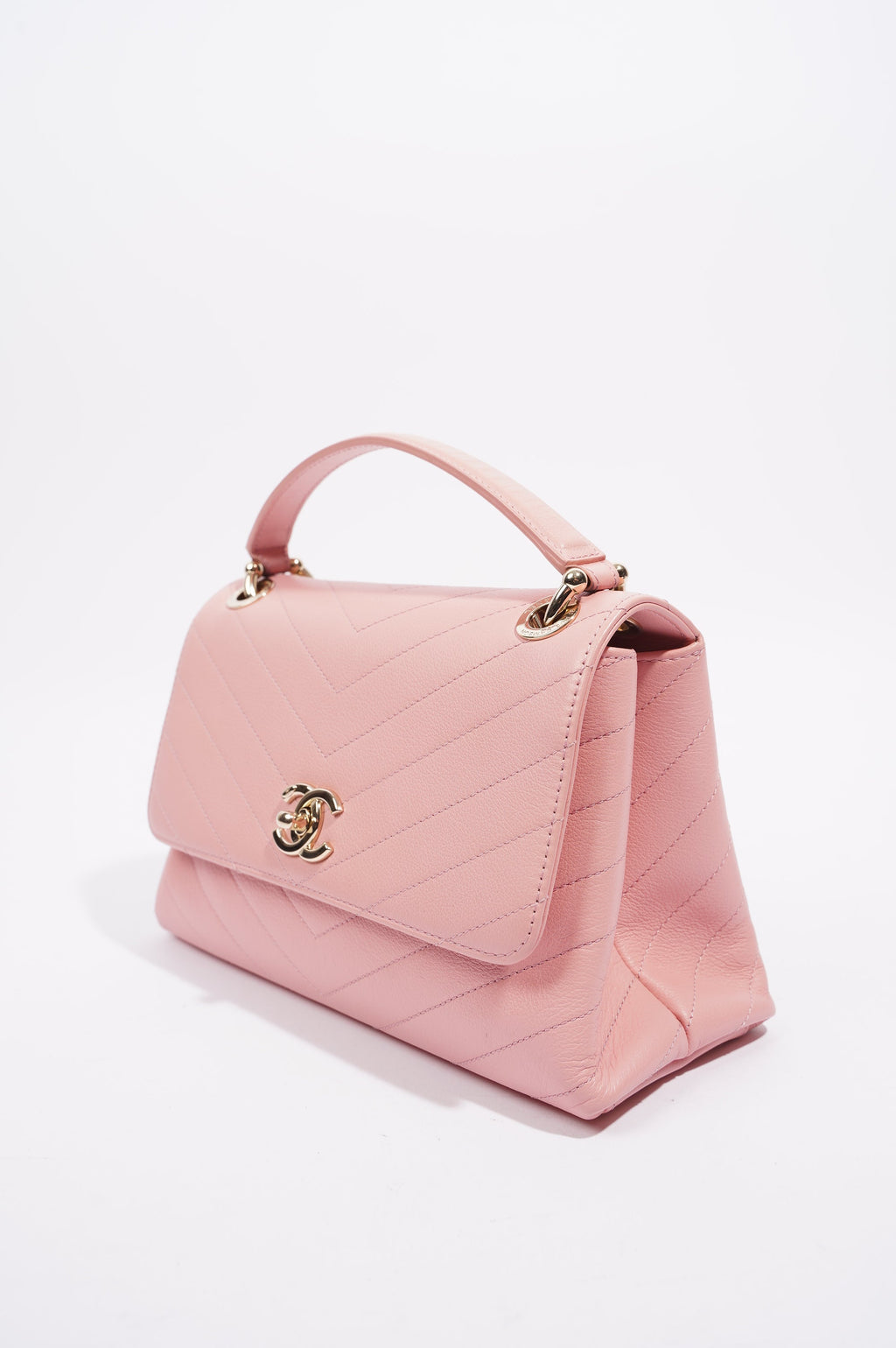 Chanel Womens Chevron Chic Top Handle Bag Pink Caviar Small