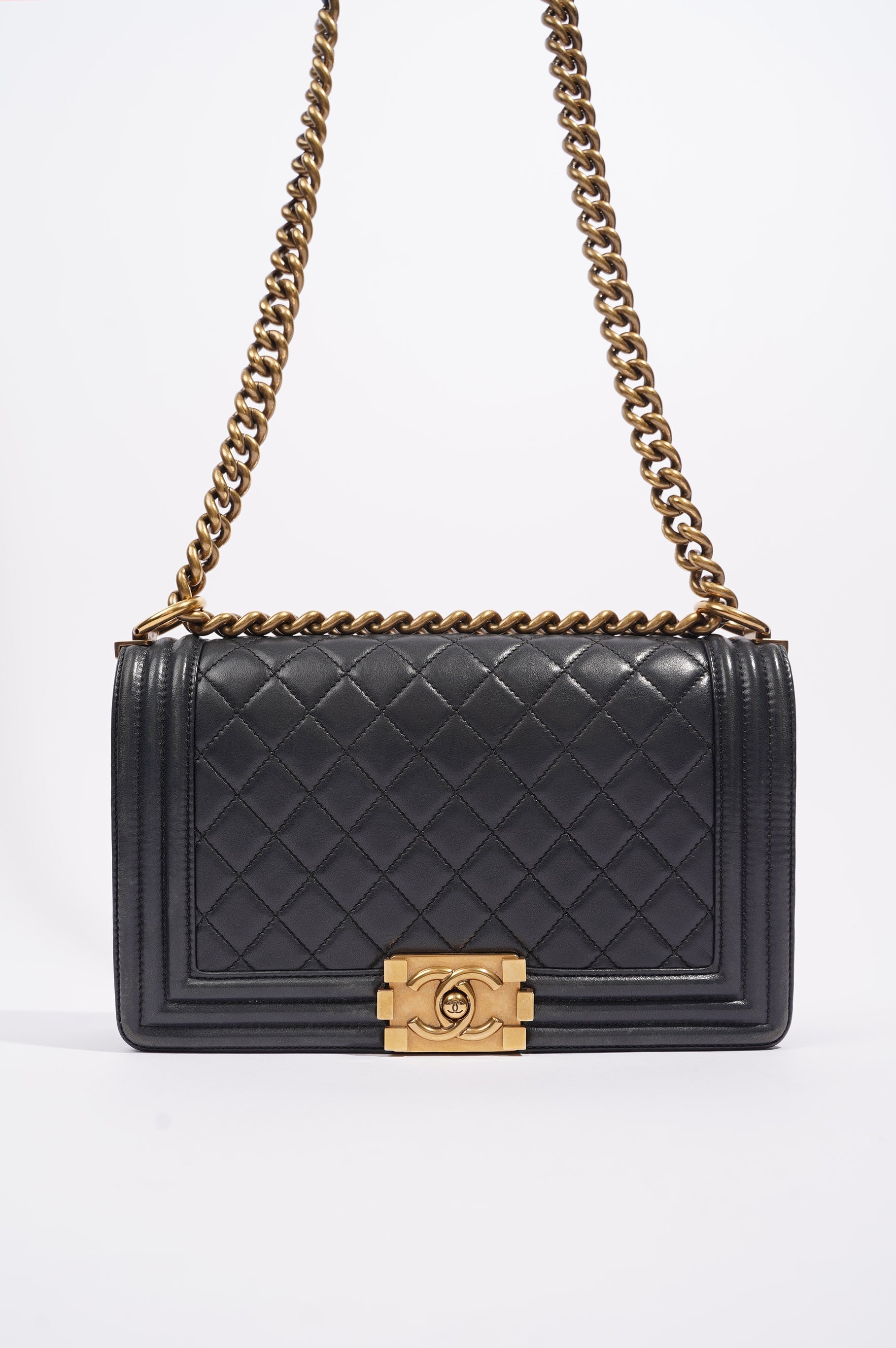 Chanel Womens Boy Bag Navy Lambskin Medium