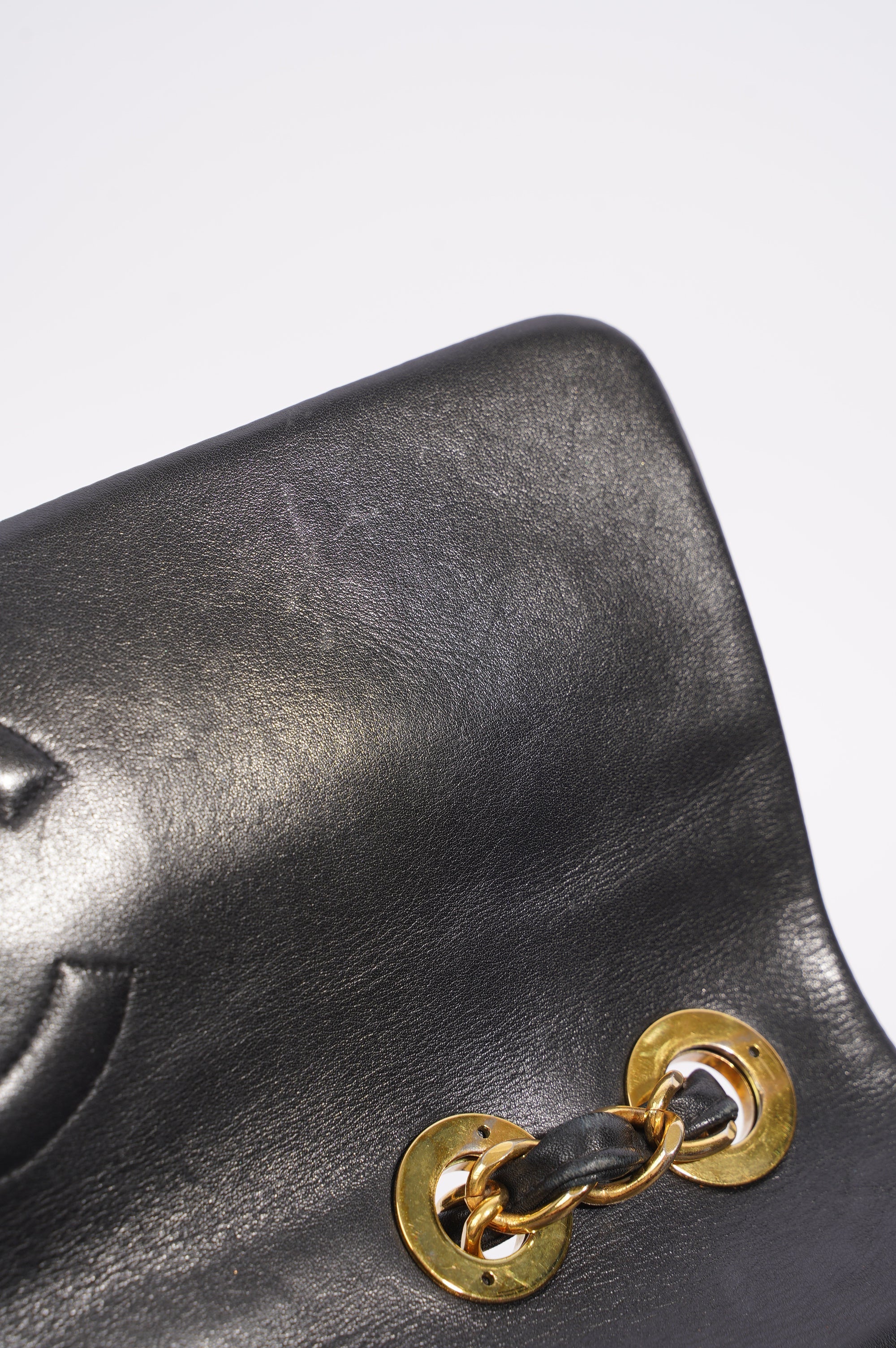 Chanel Womens Single Flap Black Lambskin / Gold Large